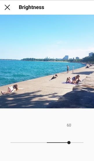 The same picture of Lake Michigan with the brightness turned up to 60