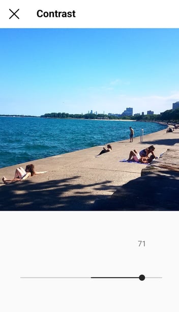 The same photo of Lake Michigan with the contrast turned up to 71