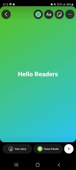 A create mode story with text that reads "Hello Readers" on a green and blue background