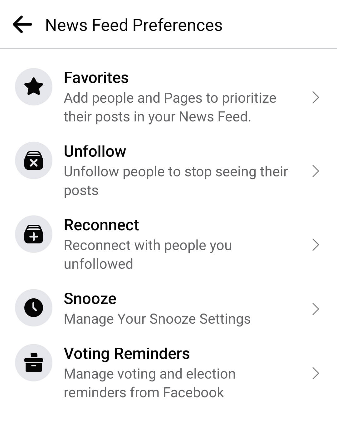 The news feed preferences page