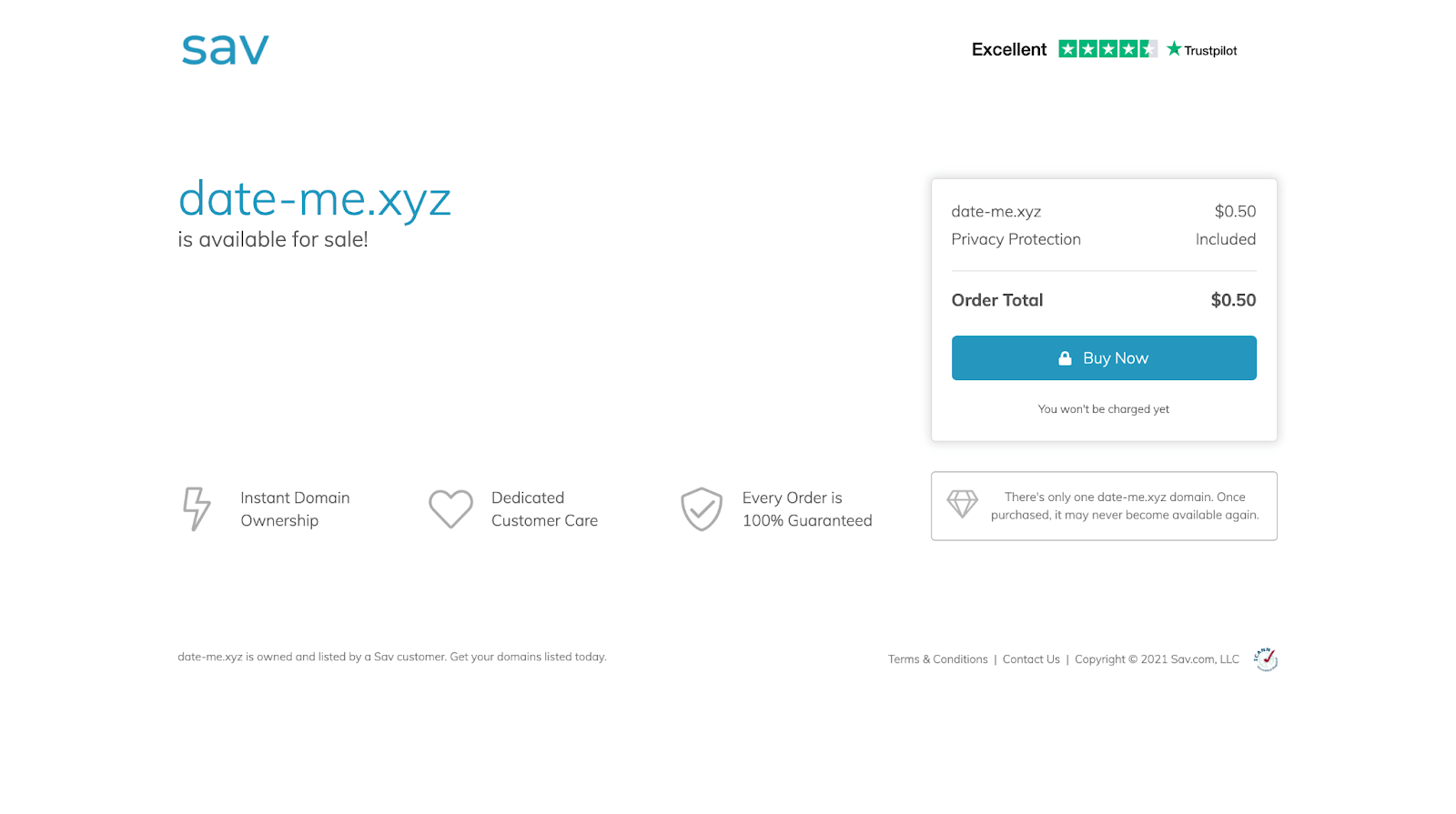 A buy now listing for date-me.xyz
