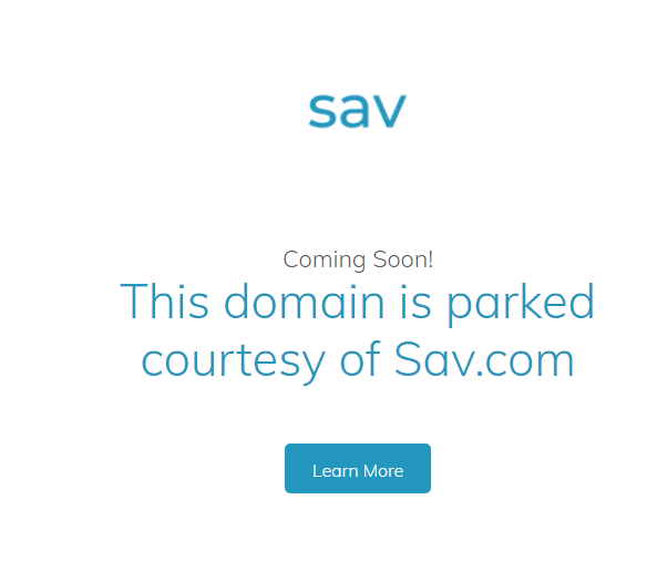 A Sav parked page. The text reads "coming soon! This domain is parked courtesy of sav.com"