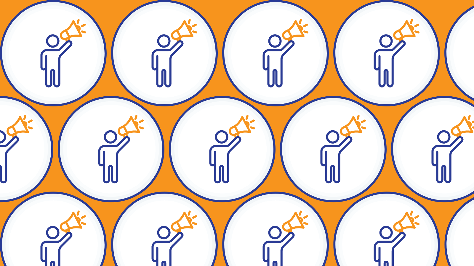 Several circular icons of a person holding a megaphone