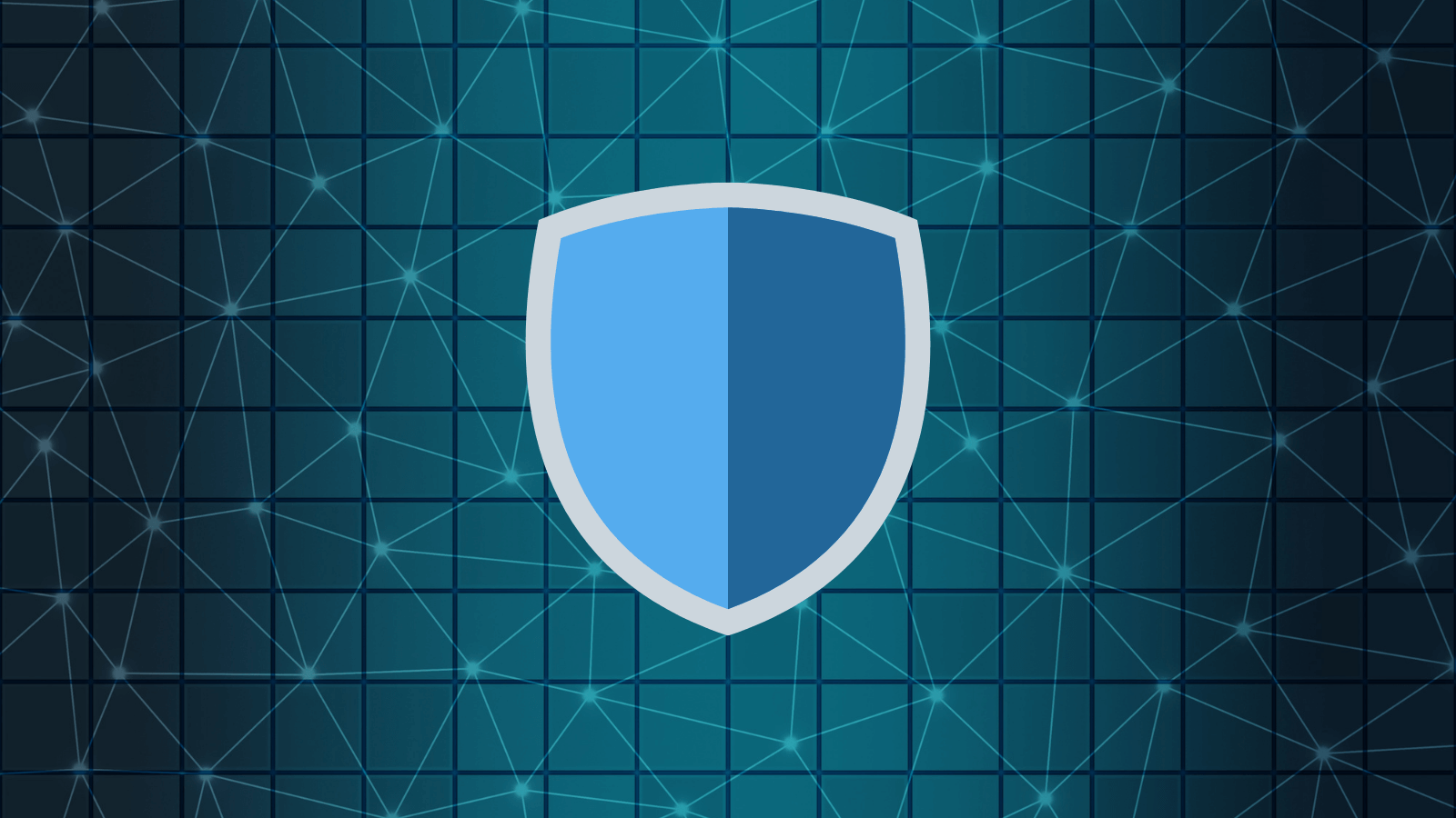 A shield icon over a geographic blue background