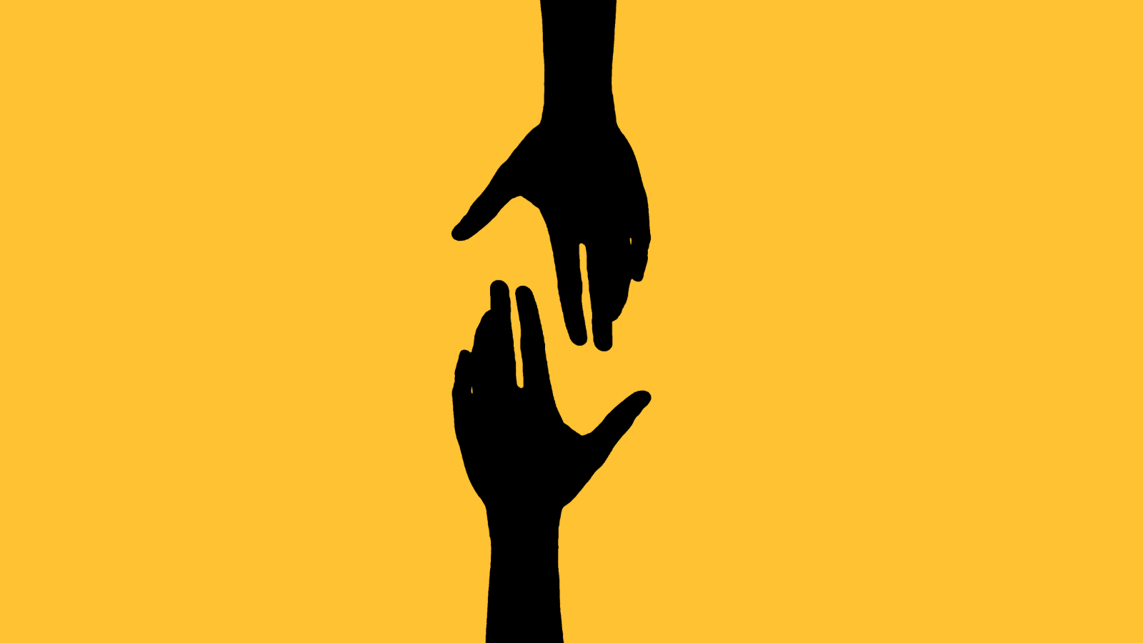 Silhouettes of hands reaching towards each other