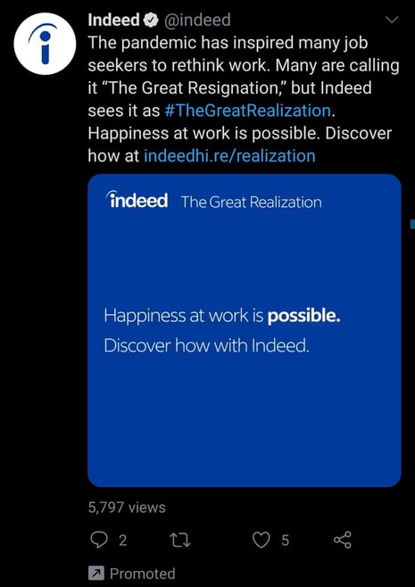 A Promoted Tweet from Indeed