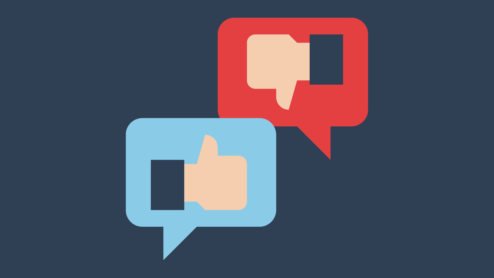 Speech bubbles with thumbs up and thumbs down icons inside them