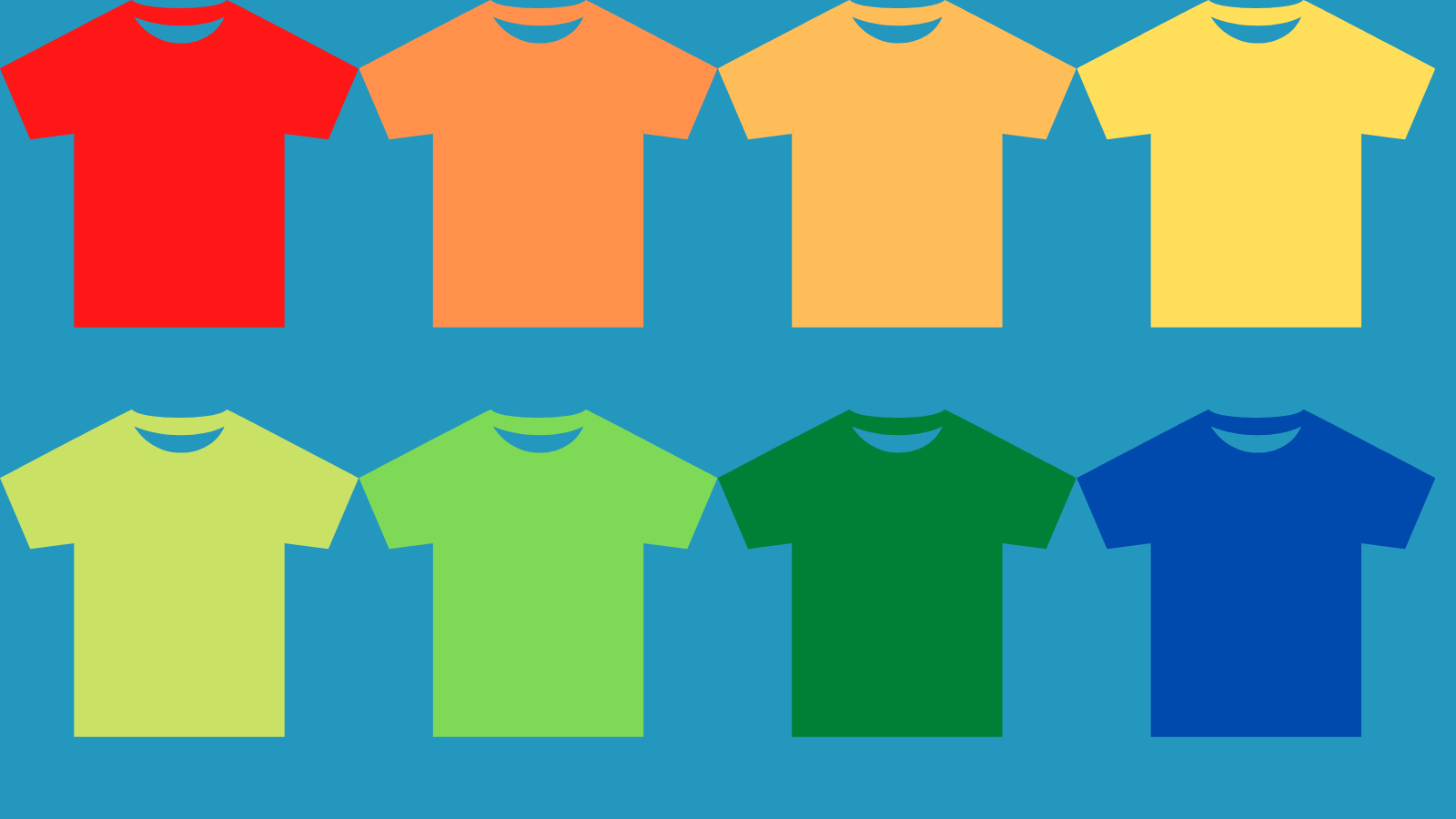 T-shirts in various colors