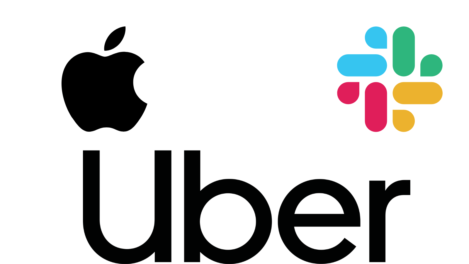 The logos for Apple, Slack, and Uber