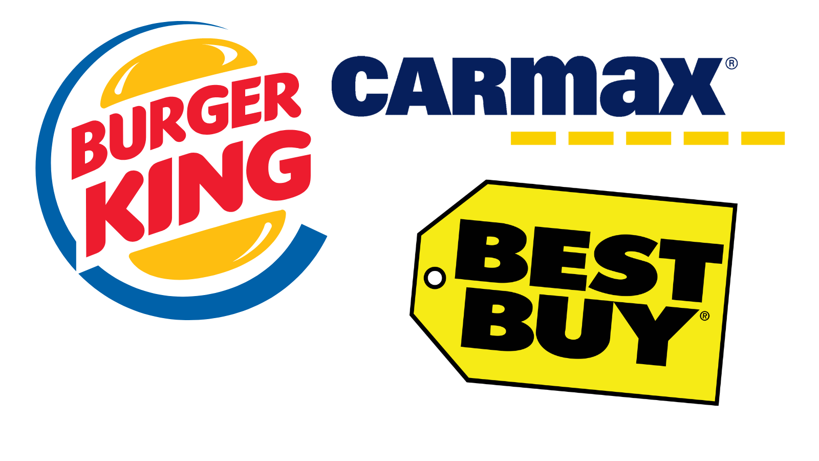 The logos for Burger King, Carmax, and Best Buy