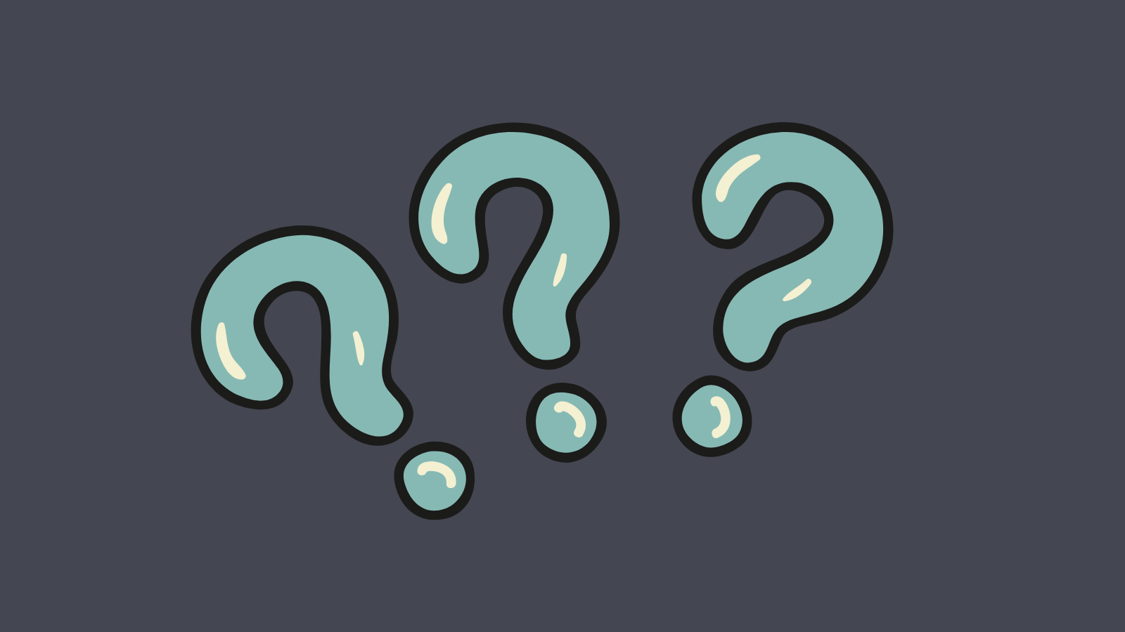 Three balloon-like question marks