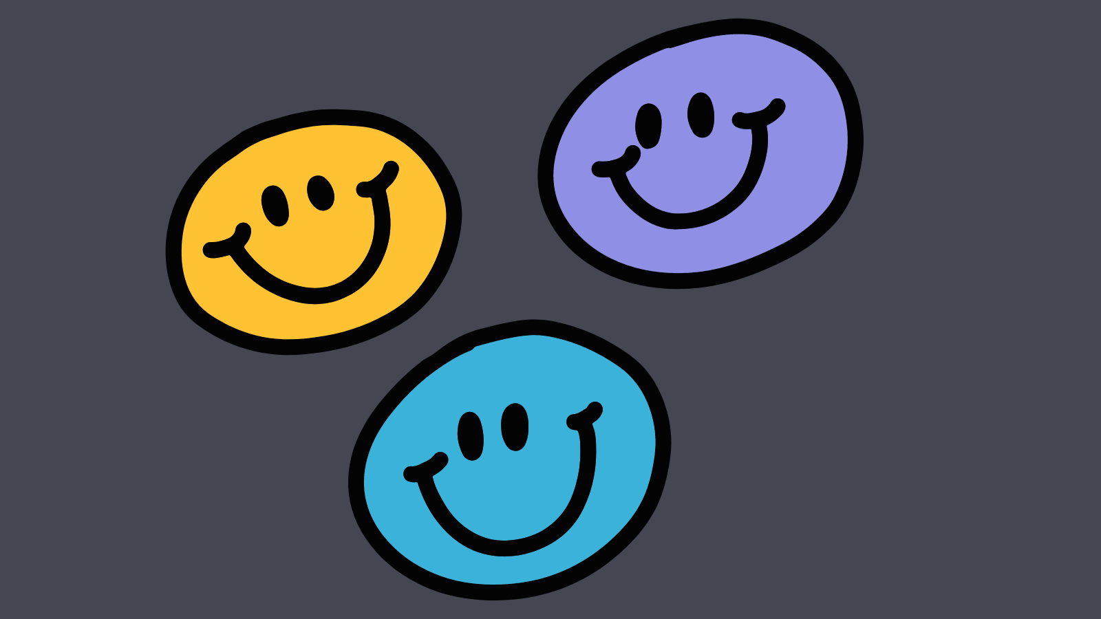 Three different-colored smiley faces