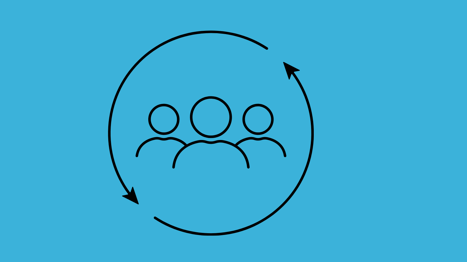 Three people with two arrows in a circle around them