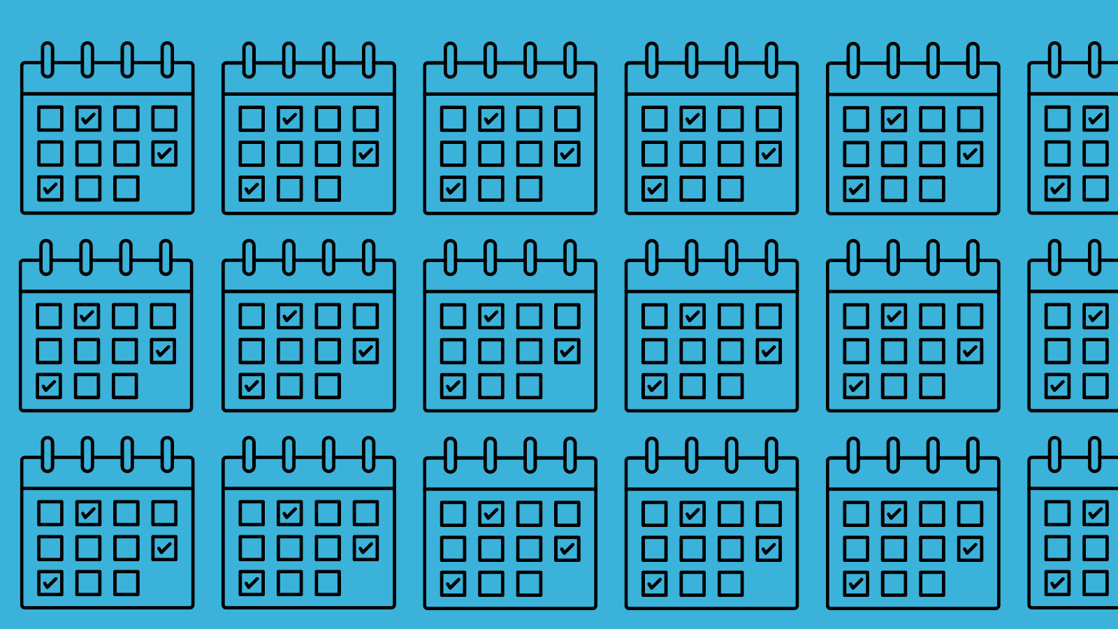 Three rows of calendar pages with check marks on some of the dates