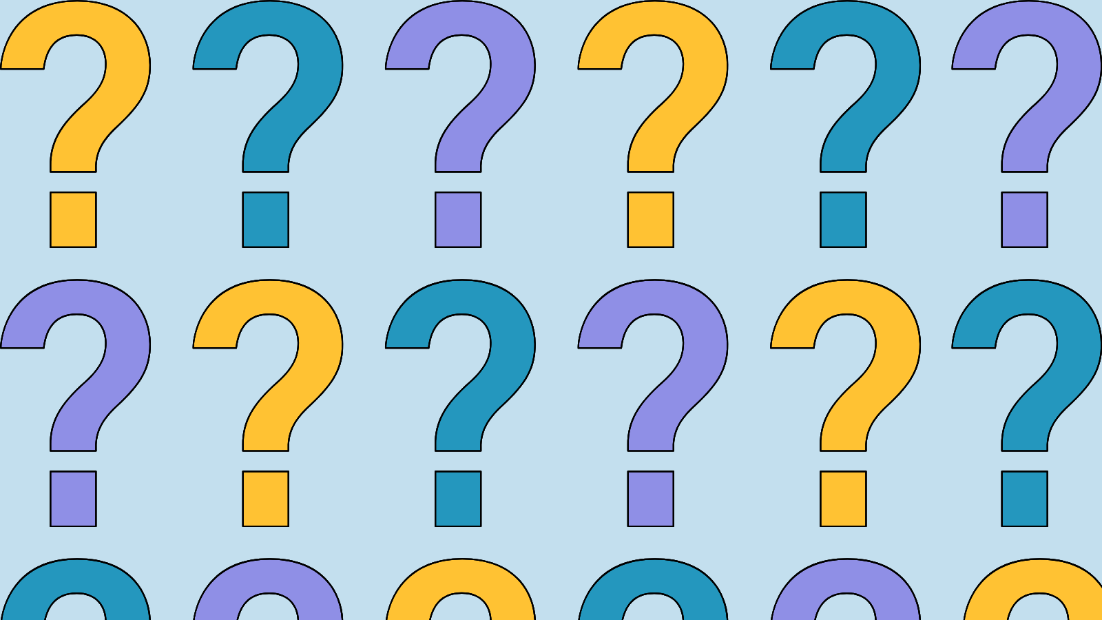 Three rows of question marks in alternating colors