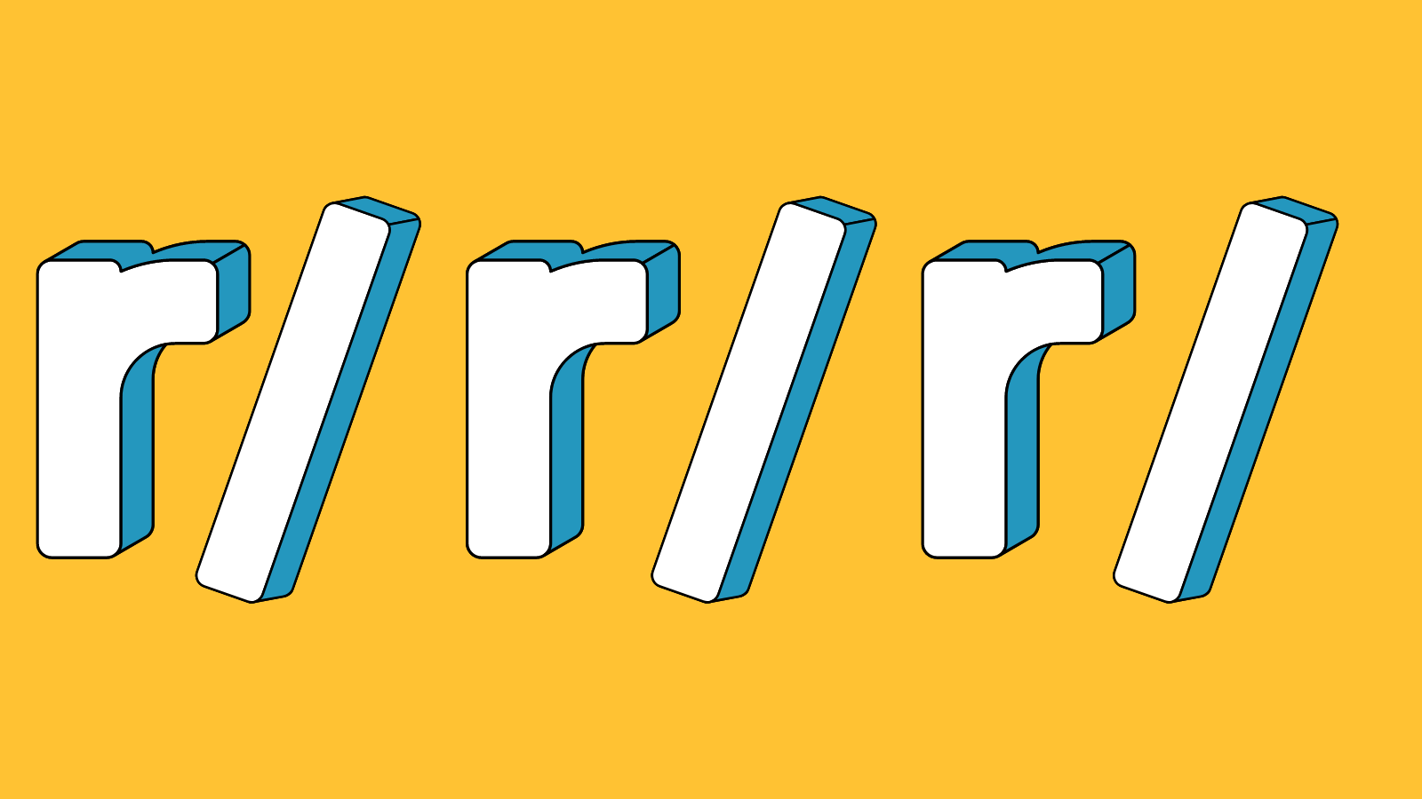 Three sets of "r/" in 3-D letters