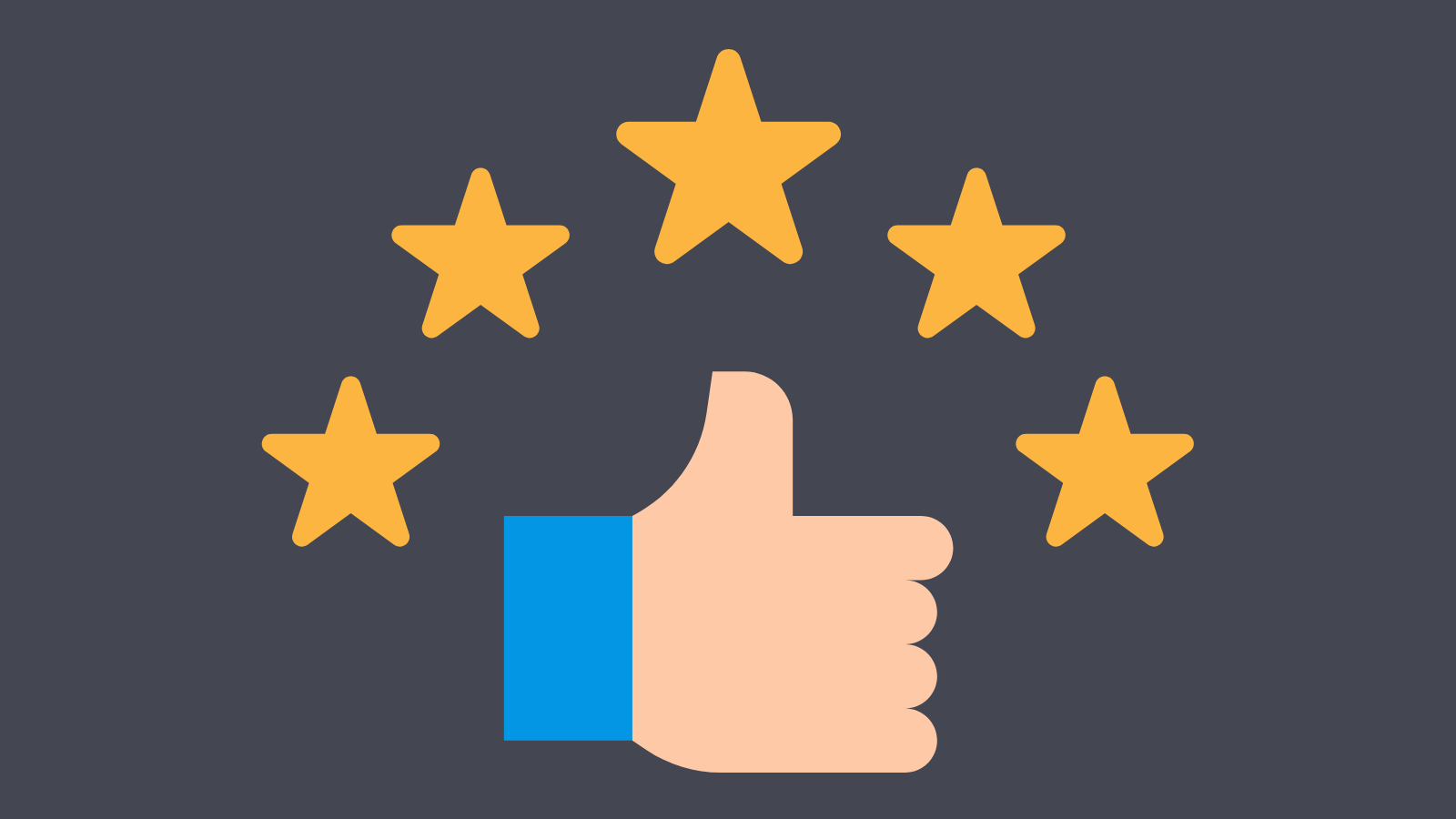 Thumbs up icon with five stars above and around it