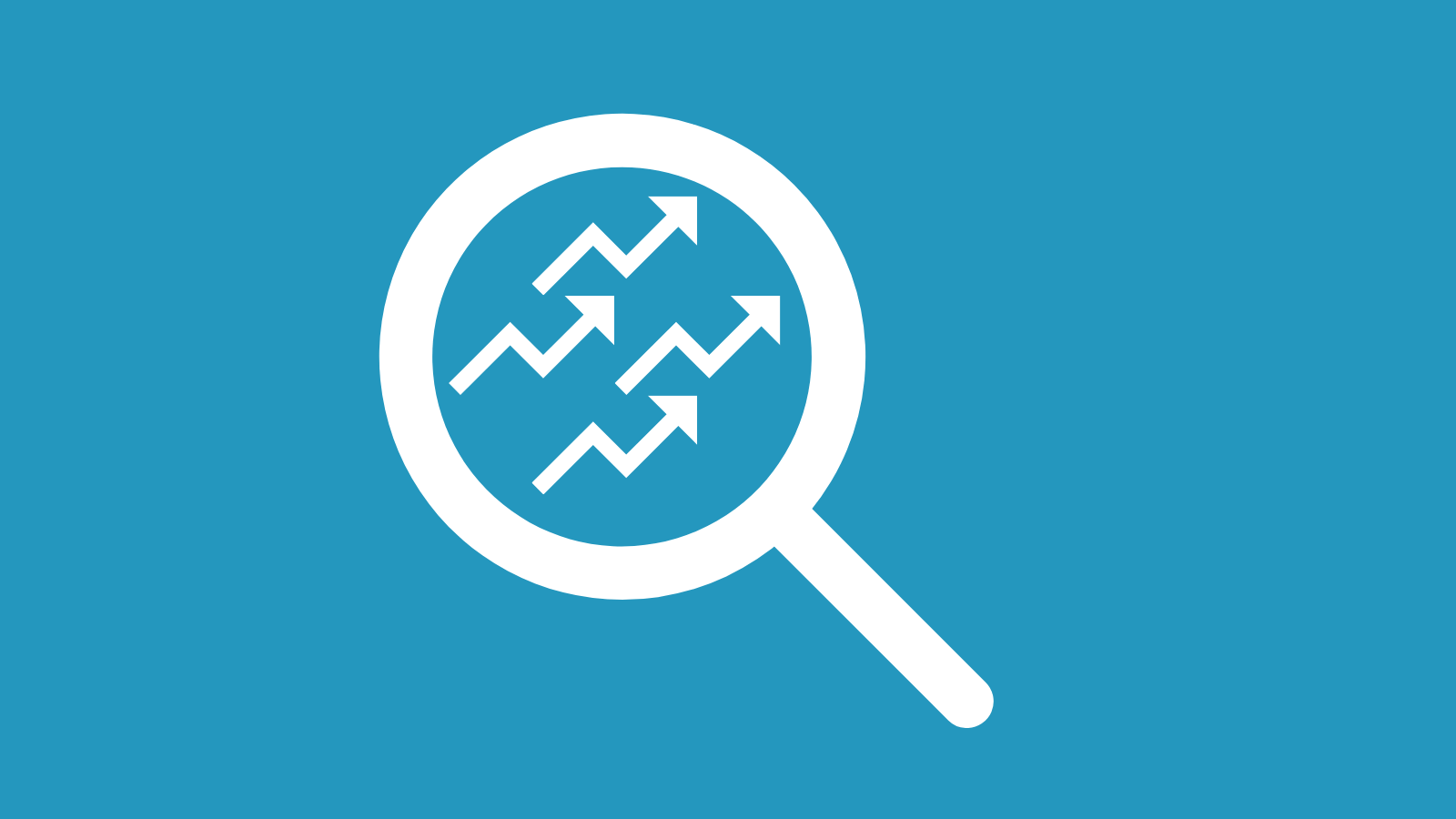 A graphic of a magnifying glass with little upward trending arrows in the lens