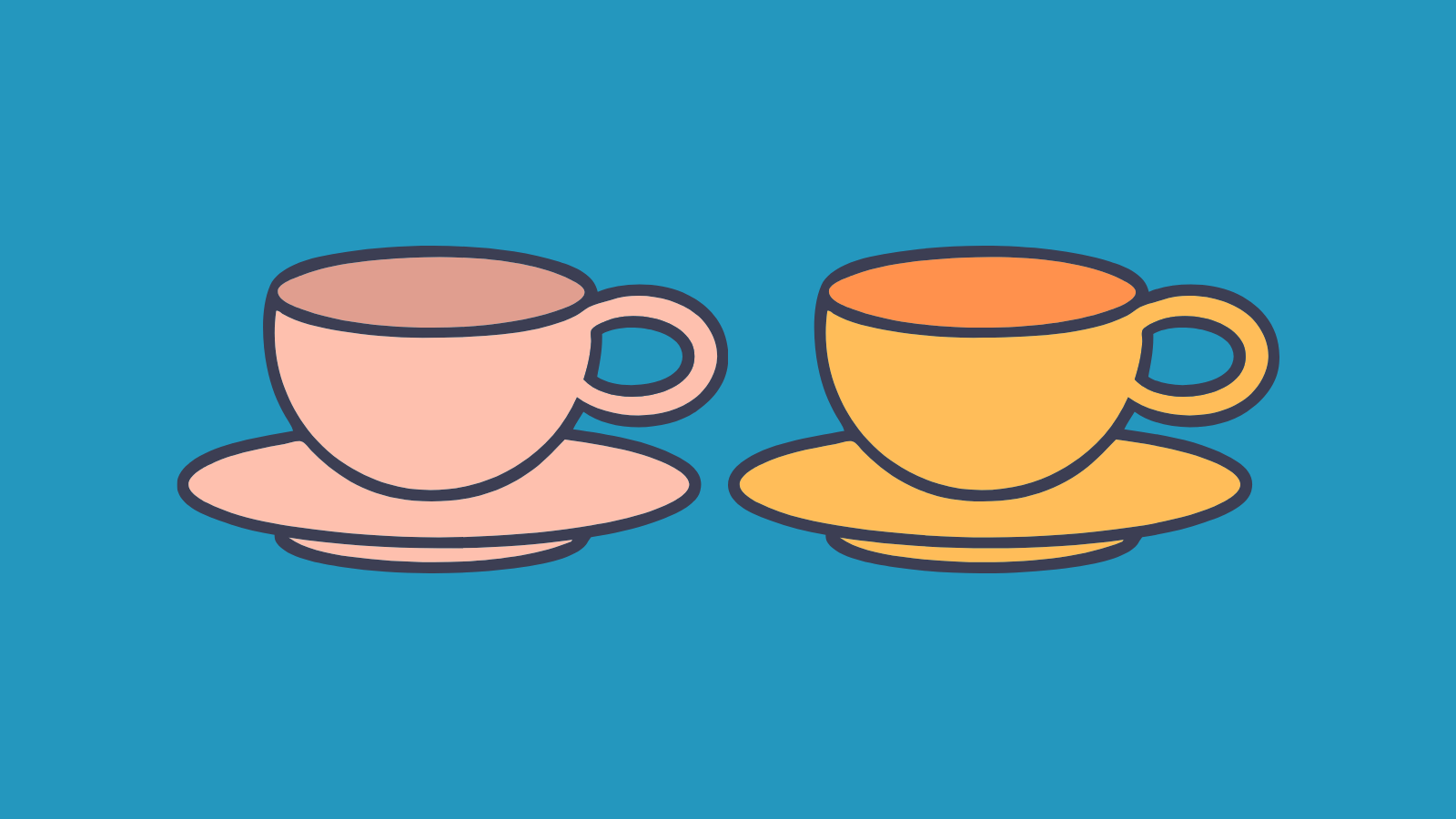 Two icons of the same teacup and saucer in different colors