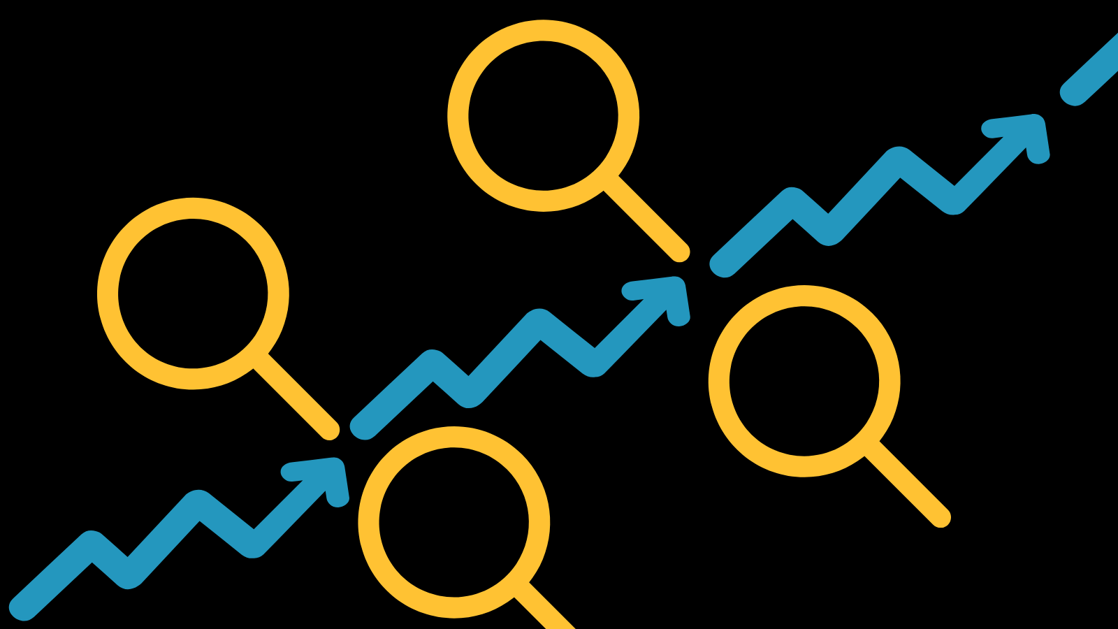 Upward Trending line graph with magnifying glasses 