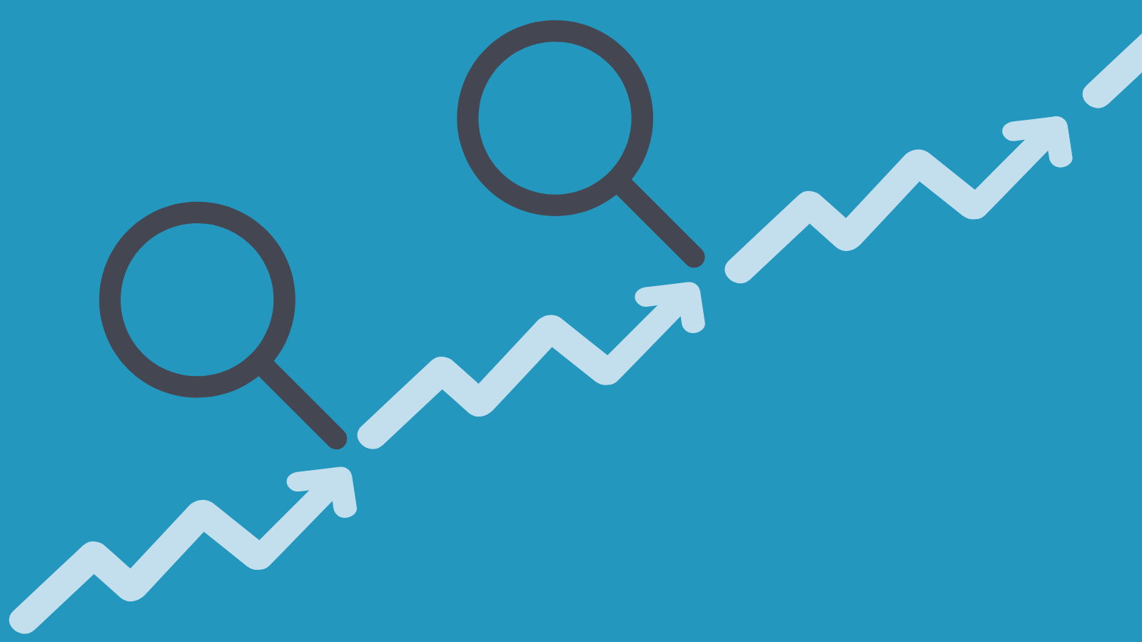 Upward Trending line graph with magnifying glasses