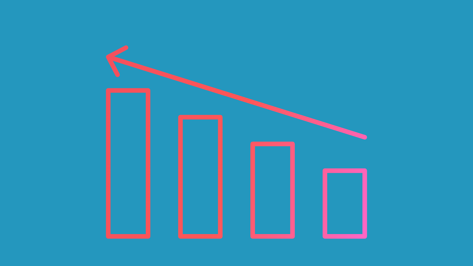 A bar graph with an arrow pointing up