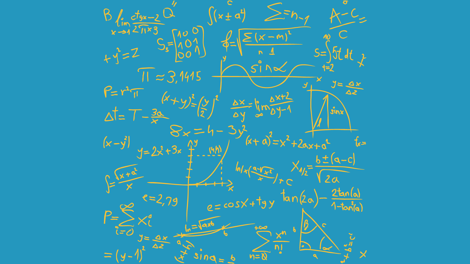 Various handwritten equations creating a complicated overall effect