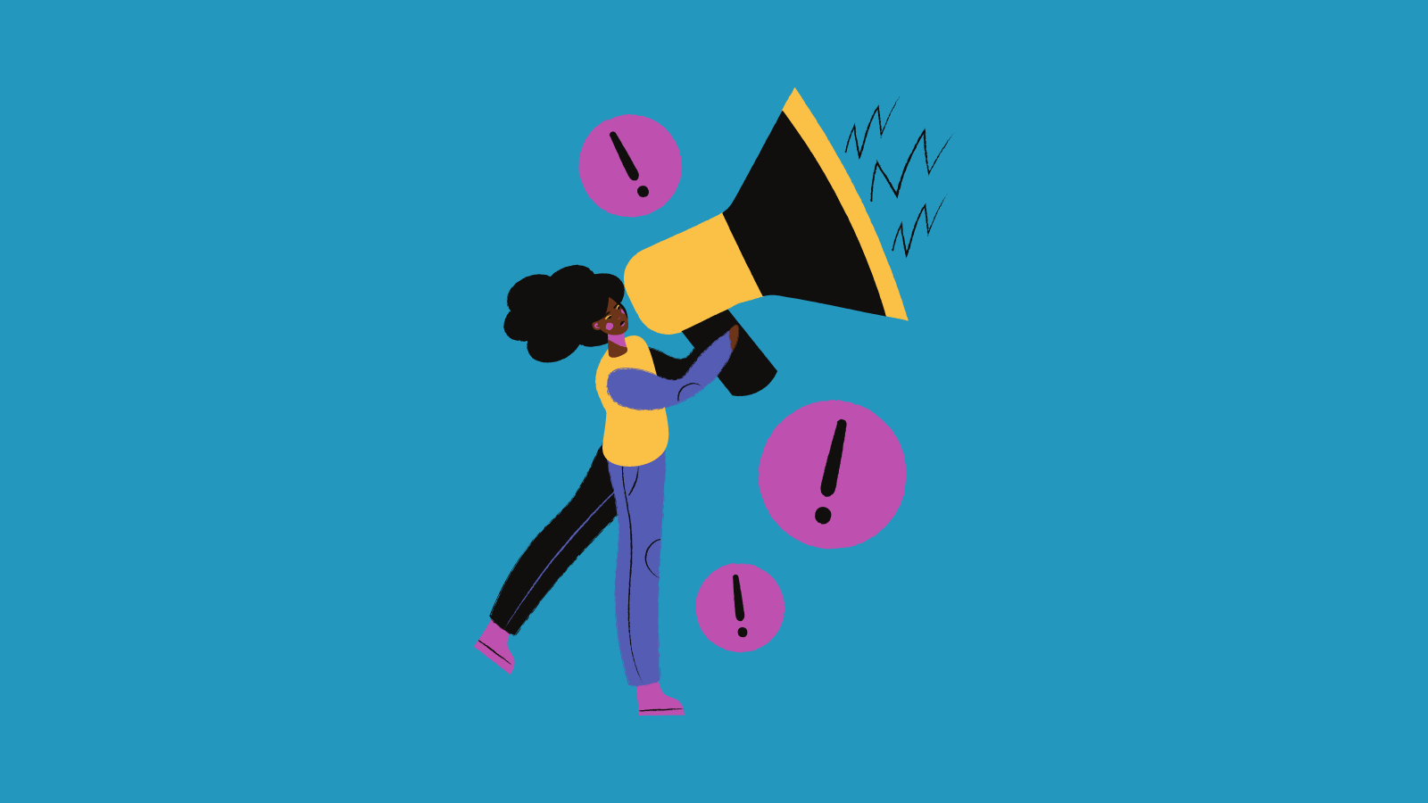 A woman with a comically large megaphone