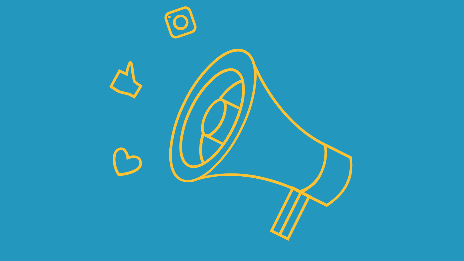 Yellow megaphone with social media icons around it (1)