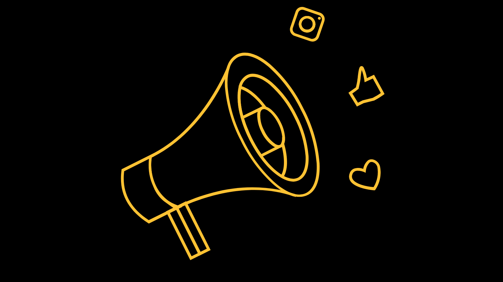 Yellow megaphone with social media icons around it