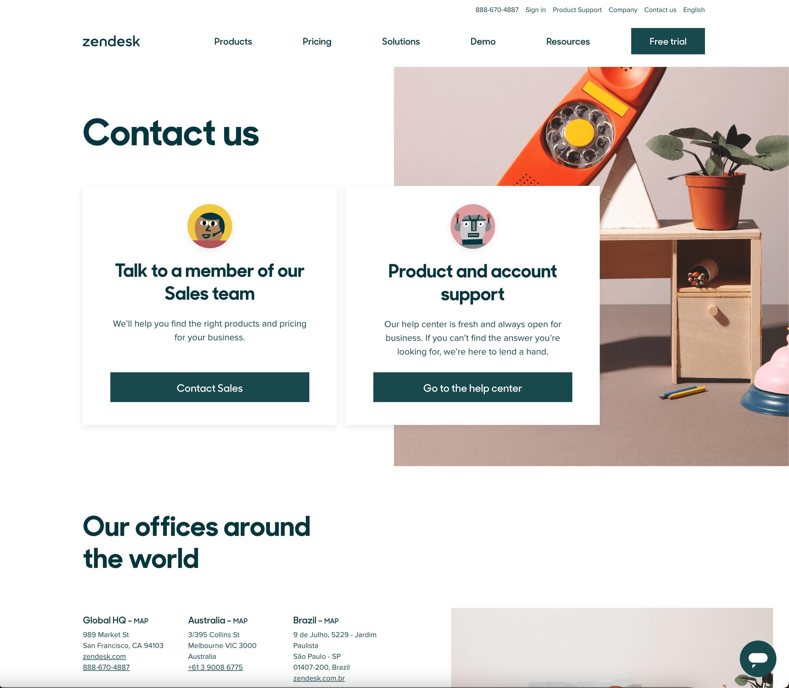 Zendesk's Contact Us Page