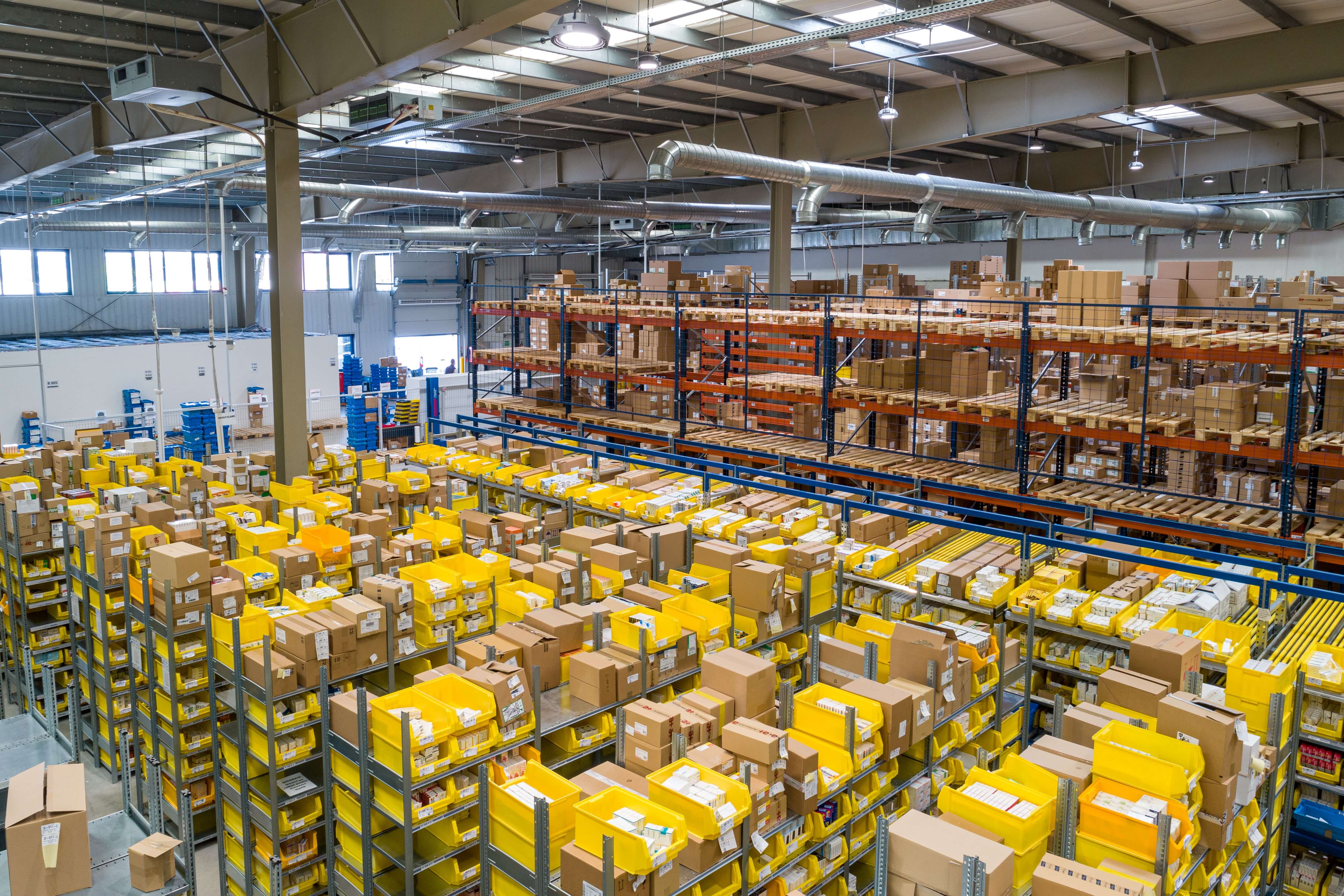 An aerial shot of a warehouse