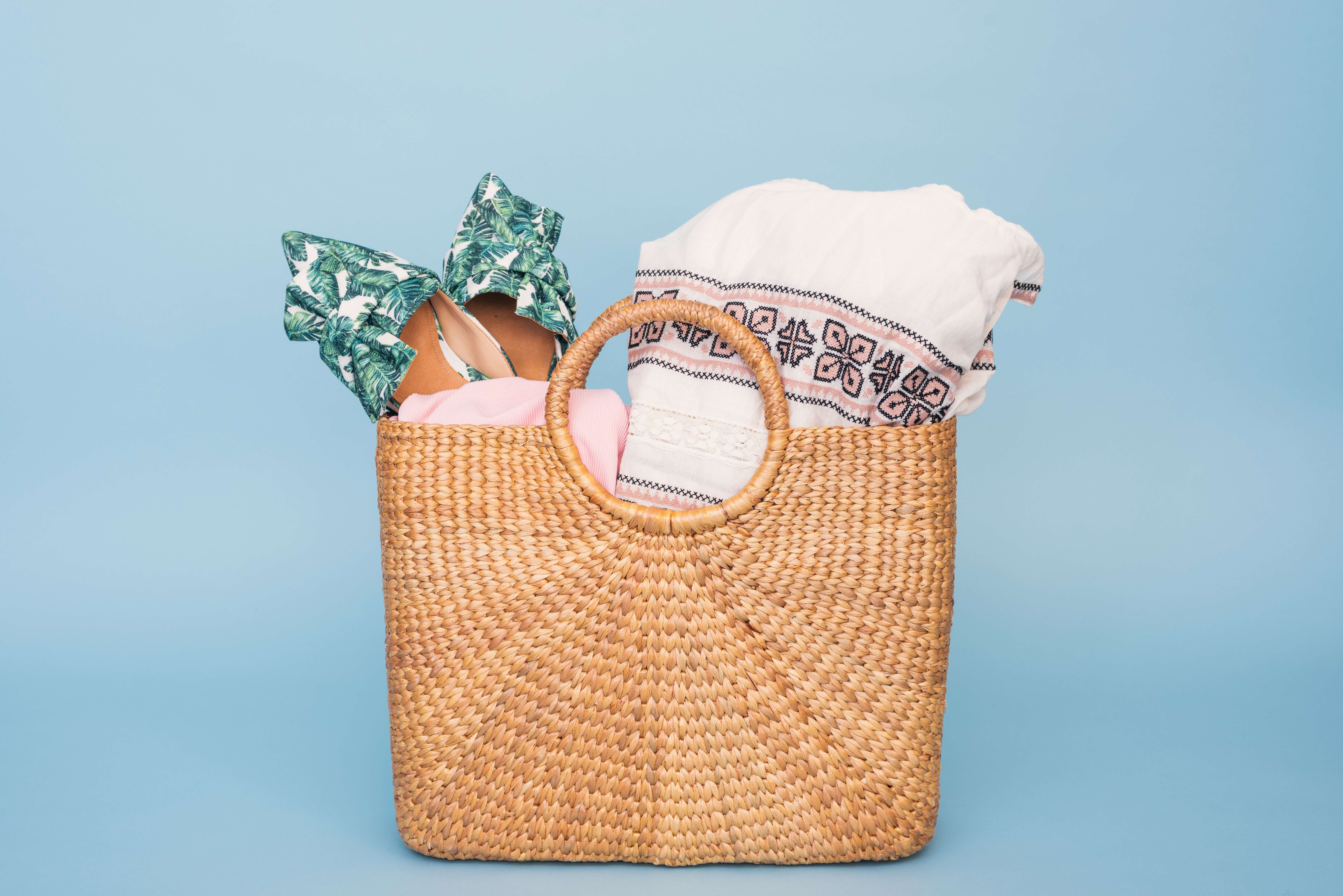 A woven straw purse