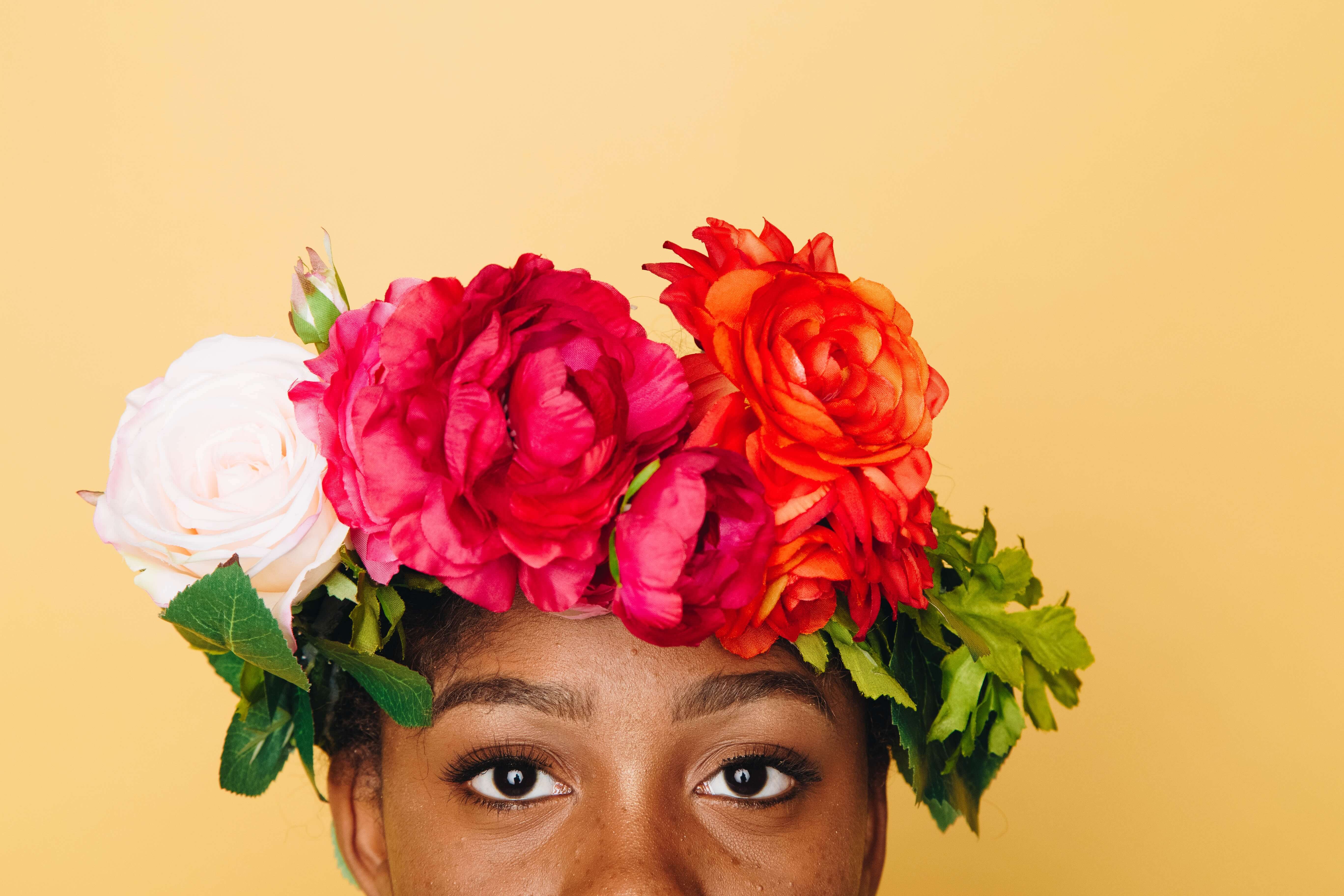 A woman wearing a flower crown