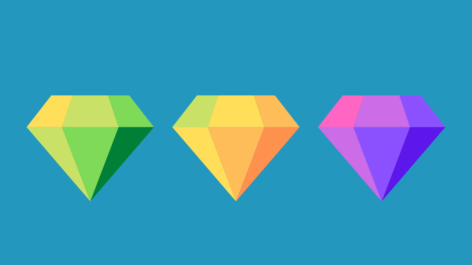 Three different colored diamonds