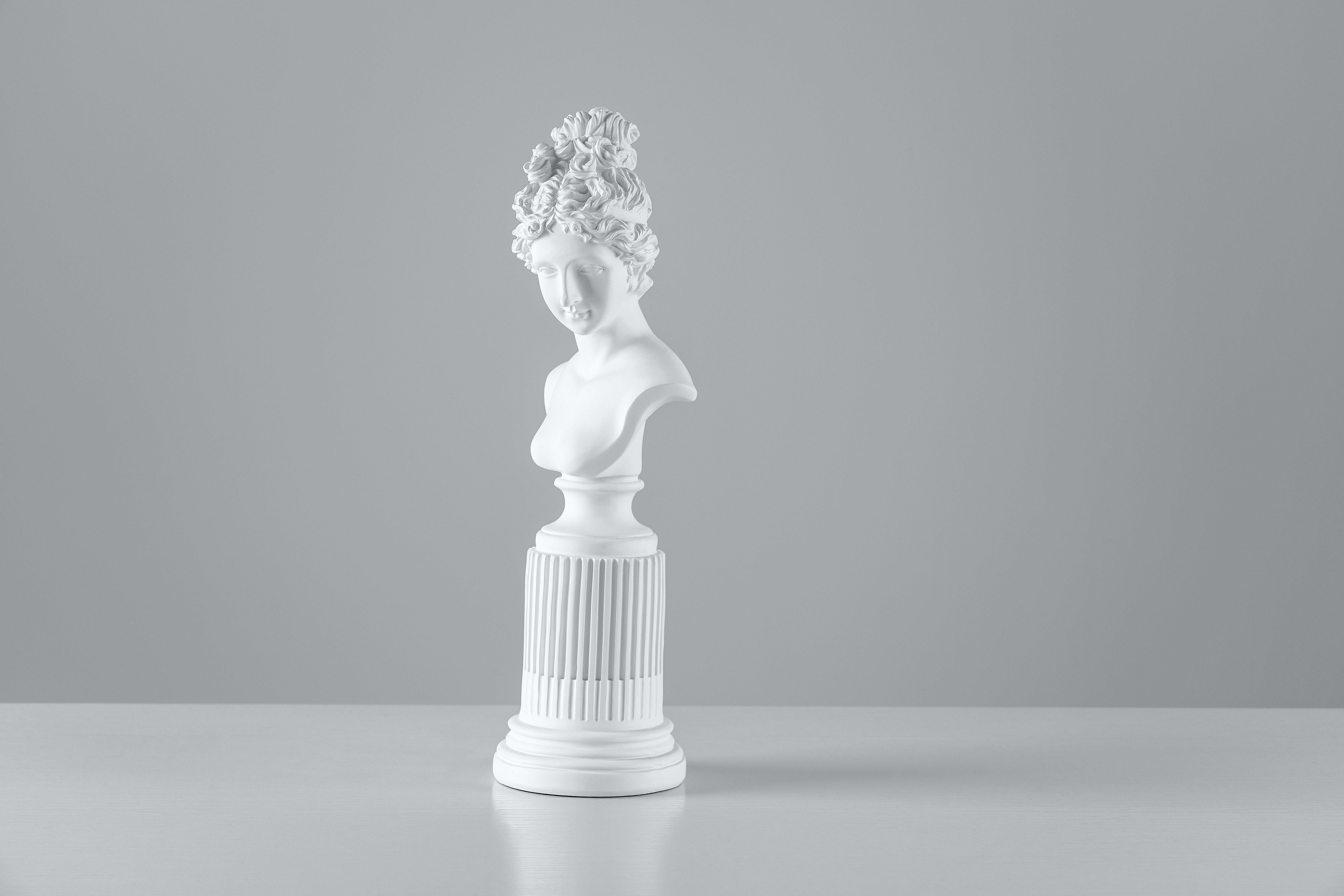 A classical-style bust against a white background