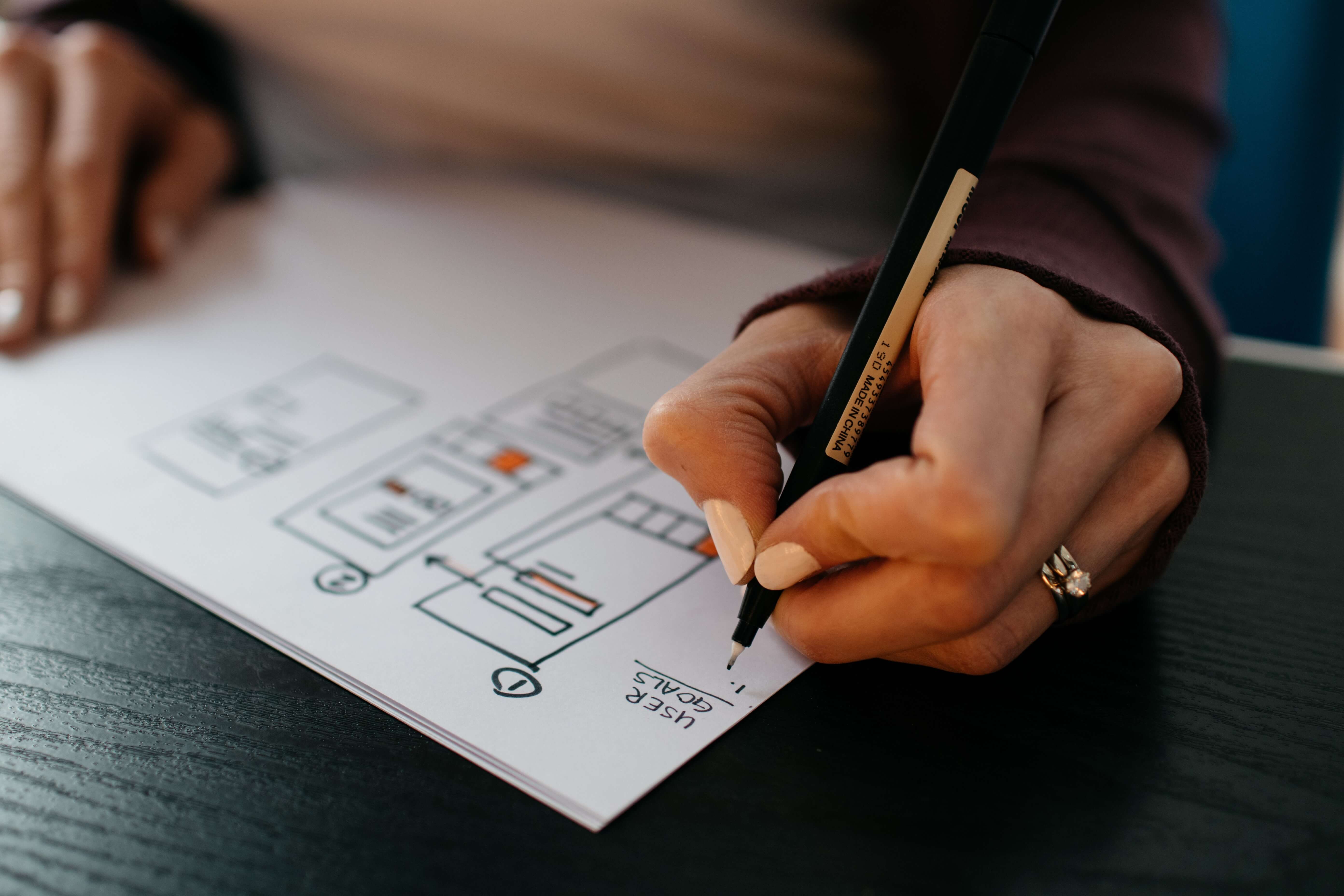 A woman drawing a floor plan 