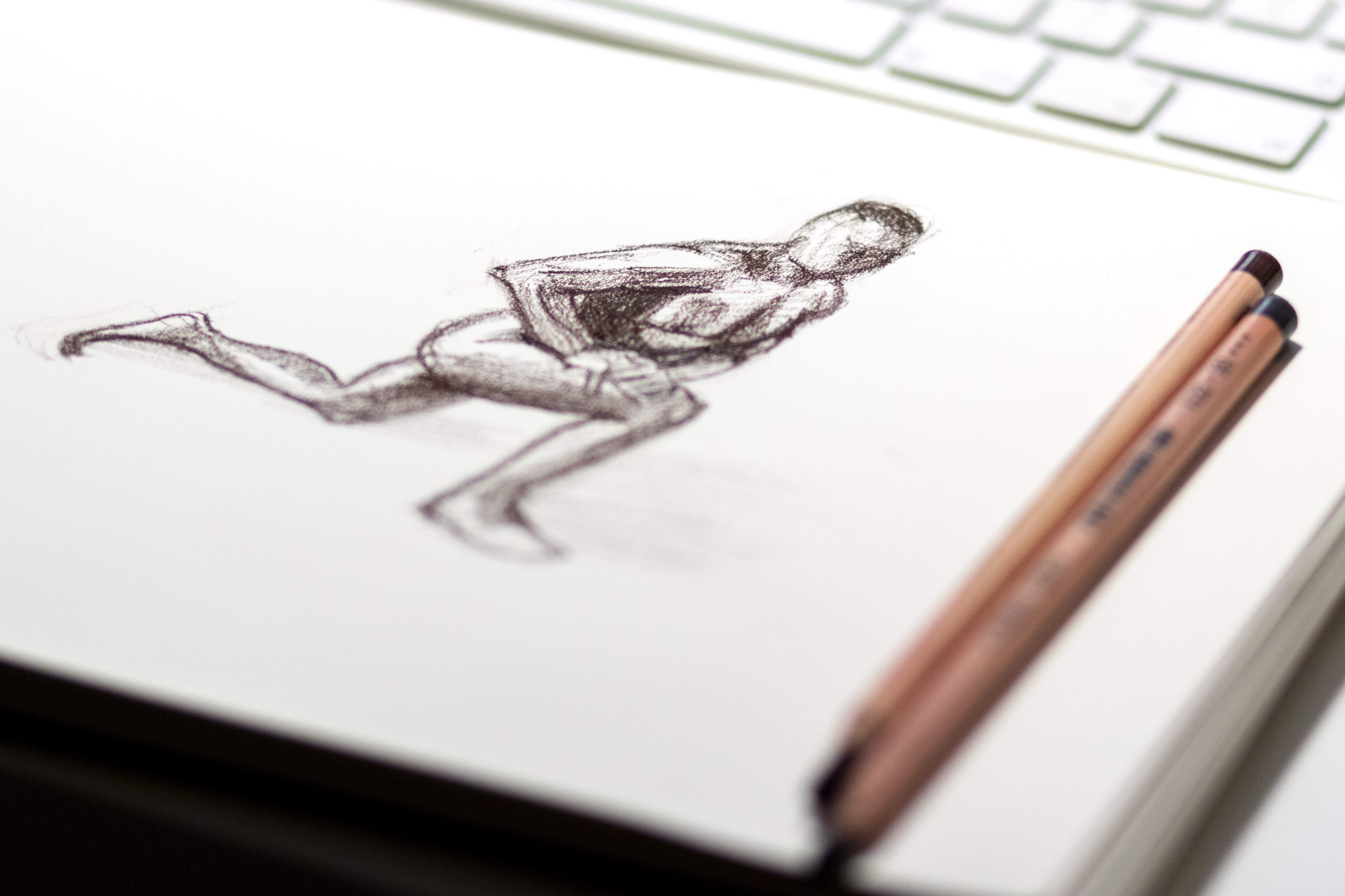 A sketch of a kneeling figure
