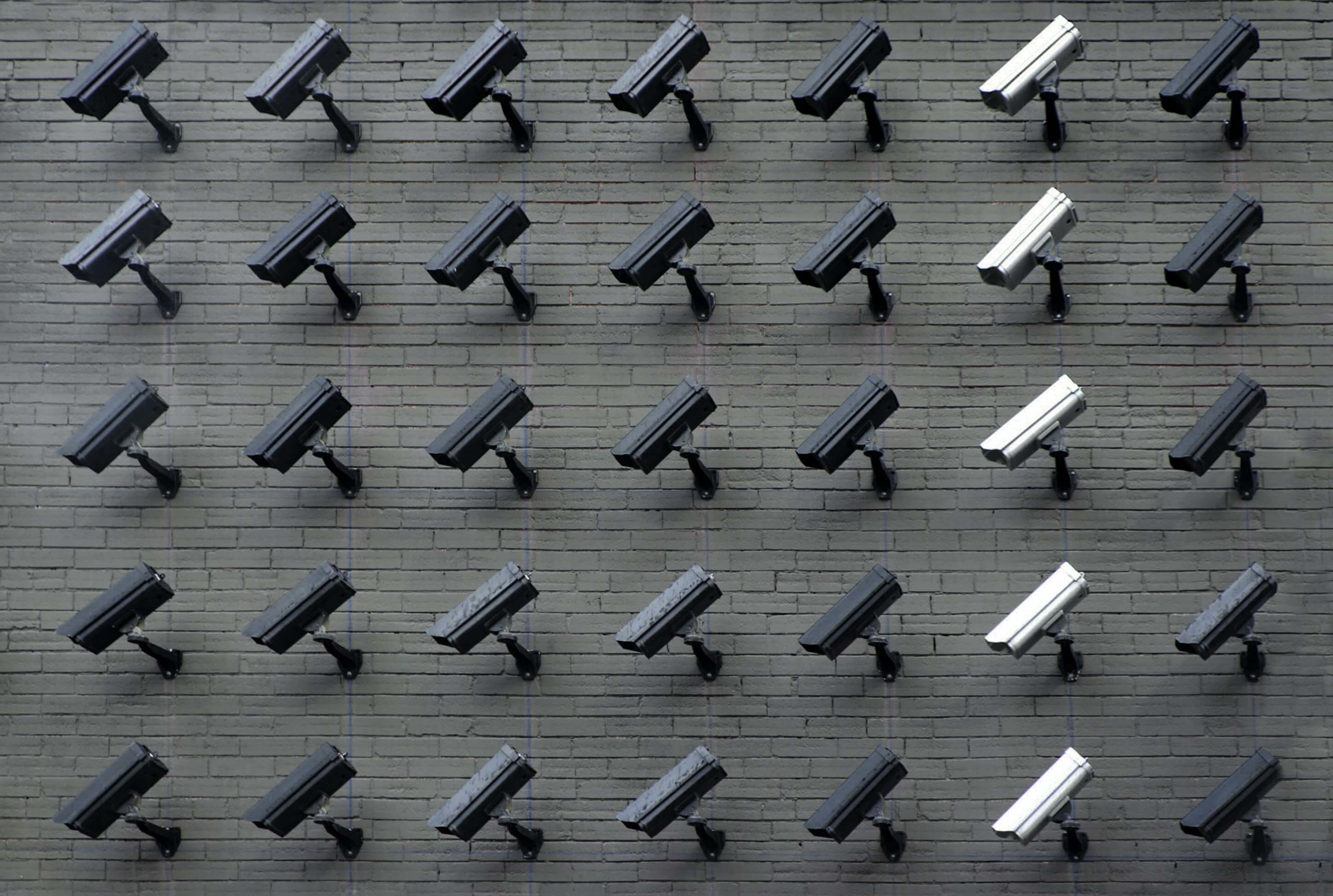 Several rows of security cameras