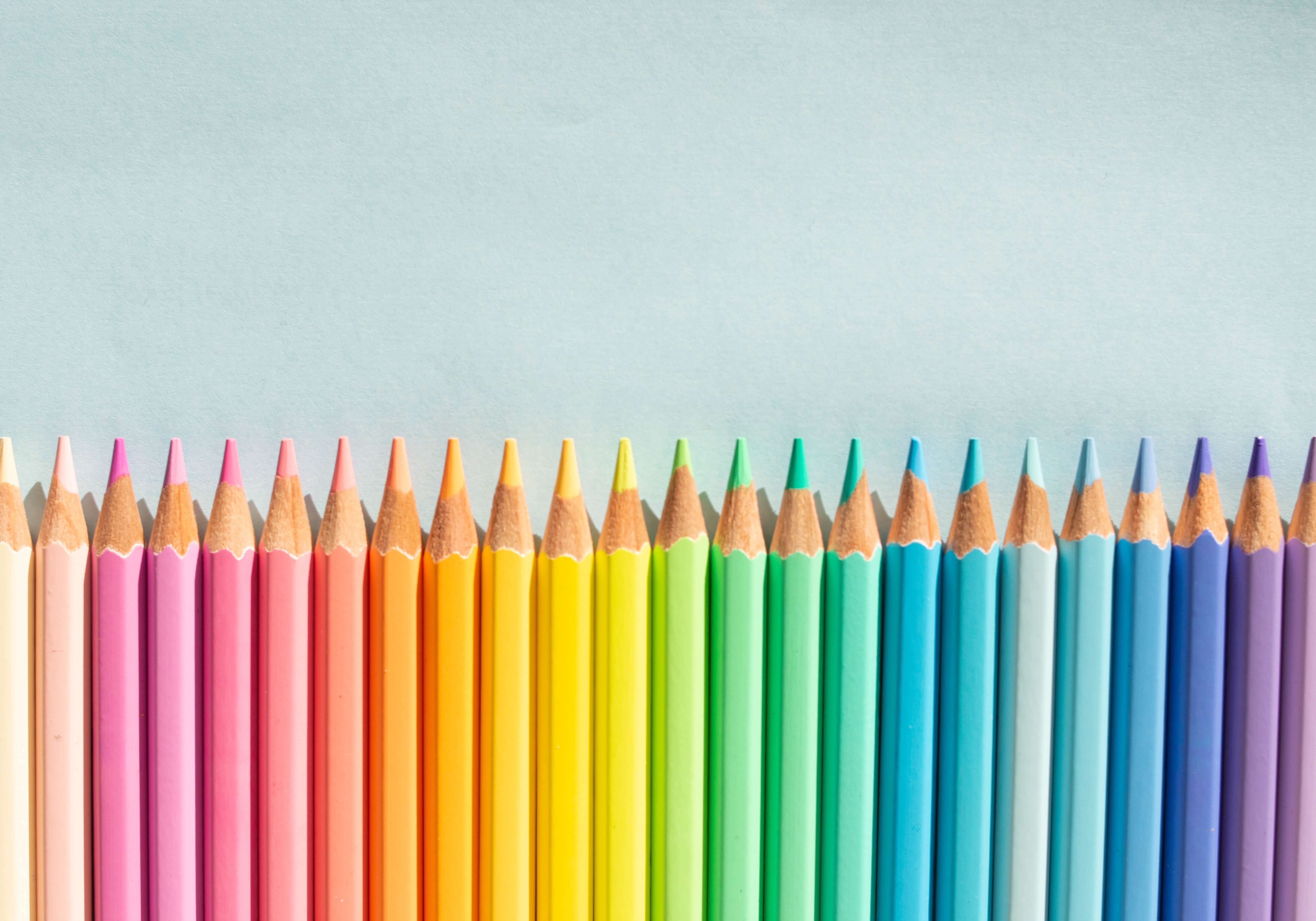 Colored pencils arranged by color