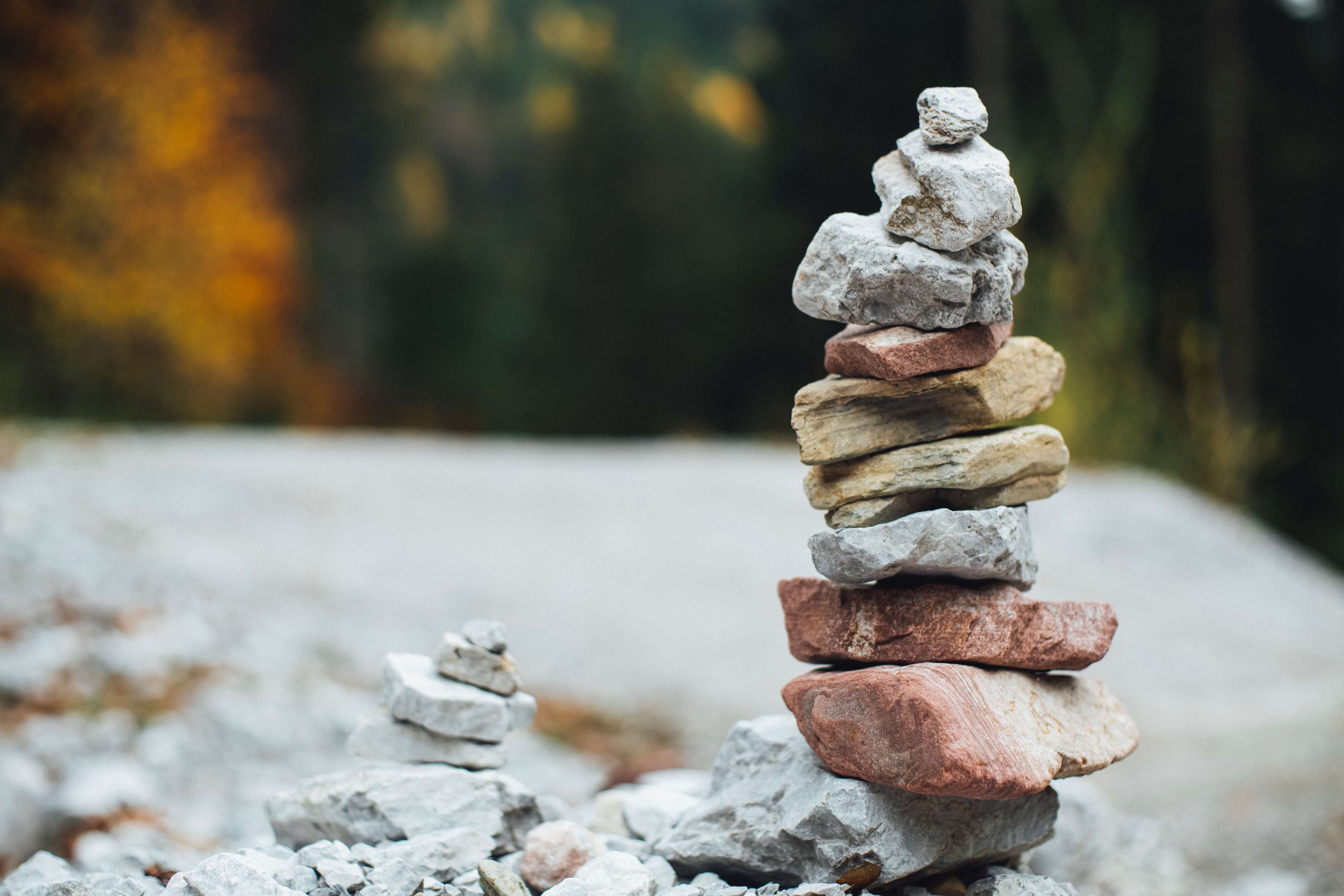 A stack of rocks in the woods