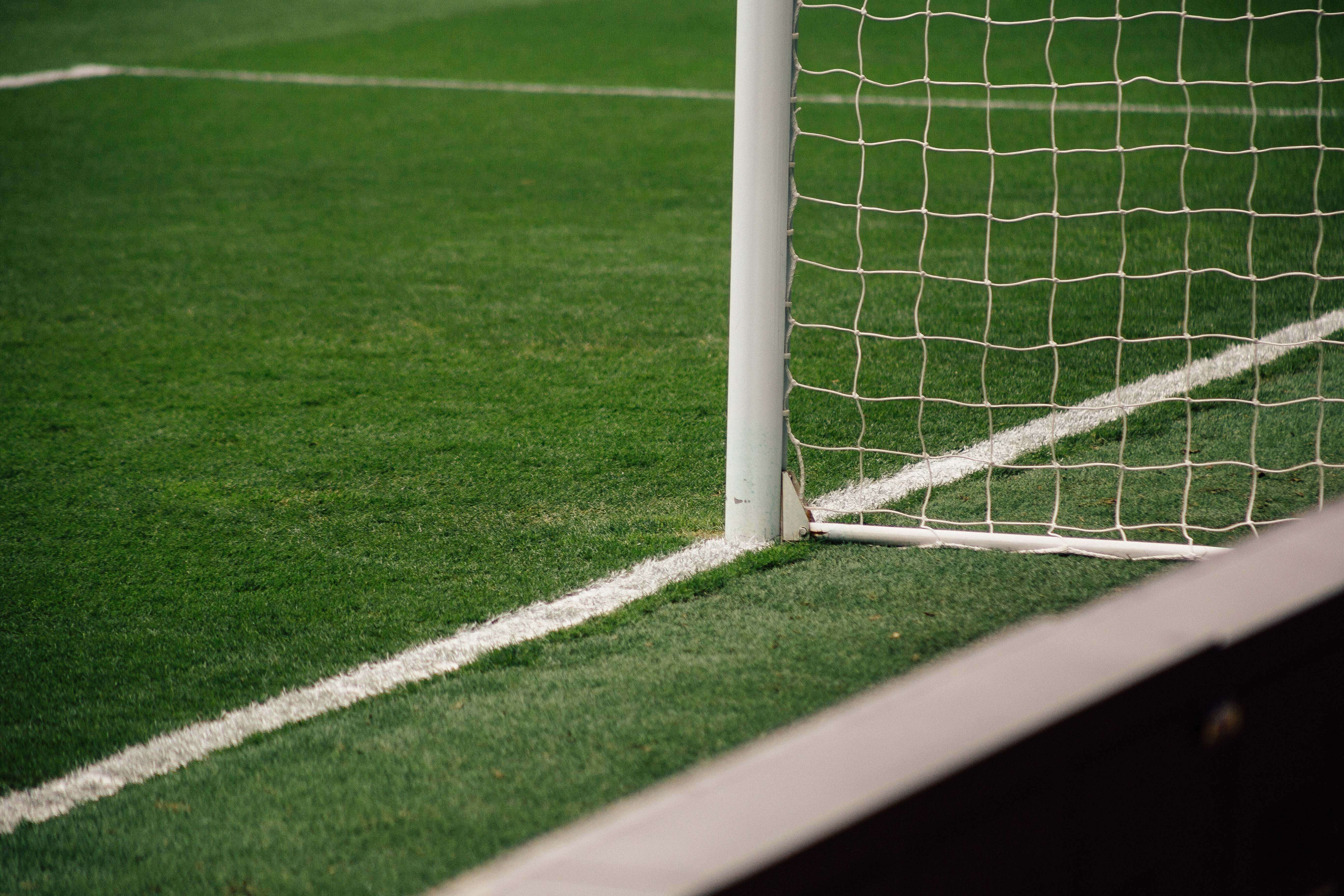 A closeup shot of a soccer goal