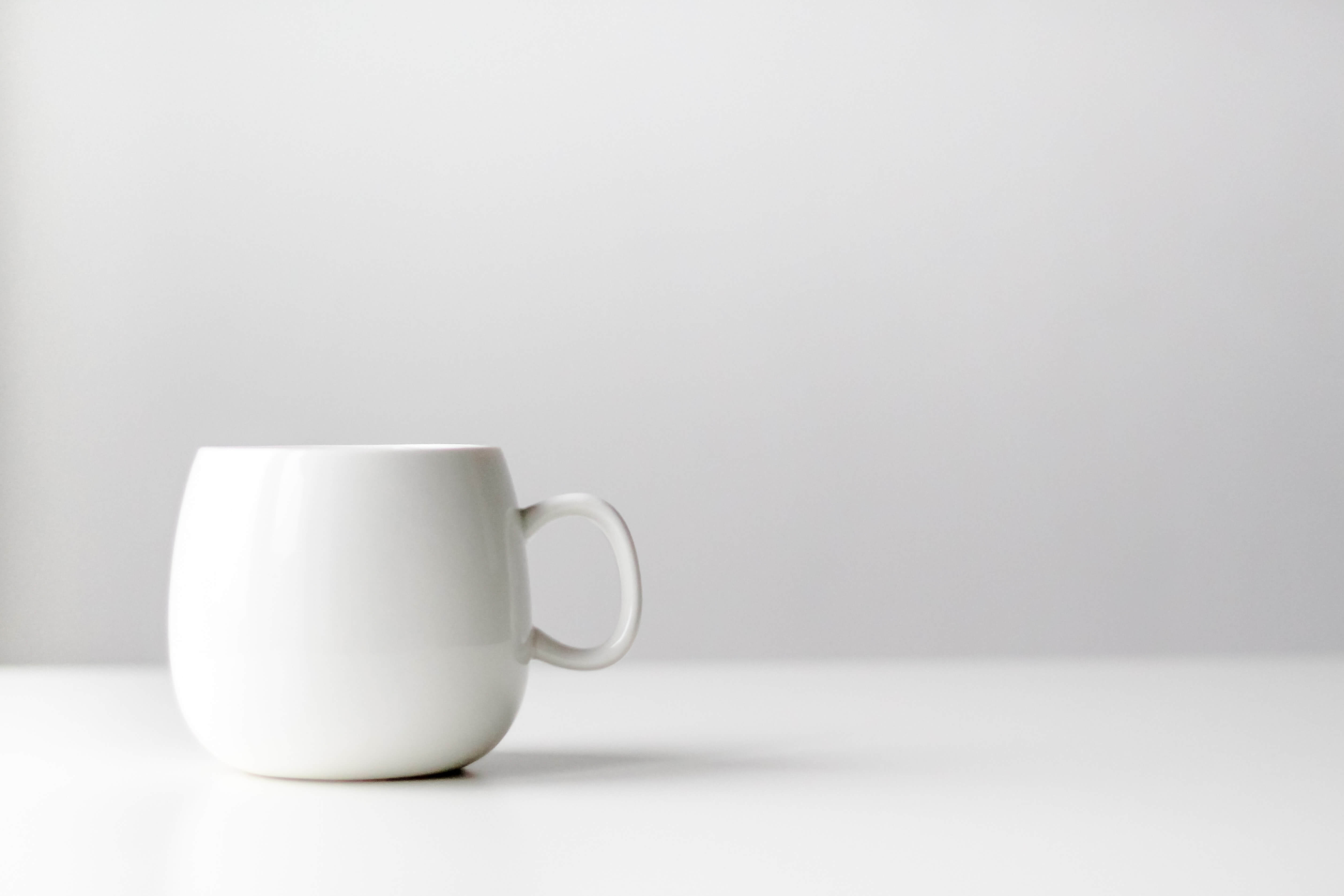 A mug on a white table