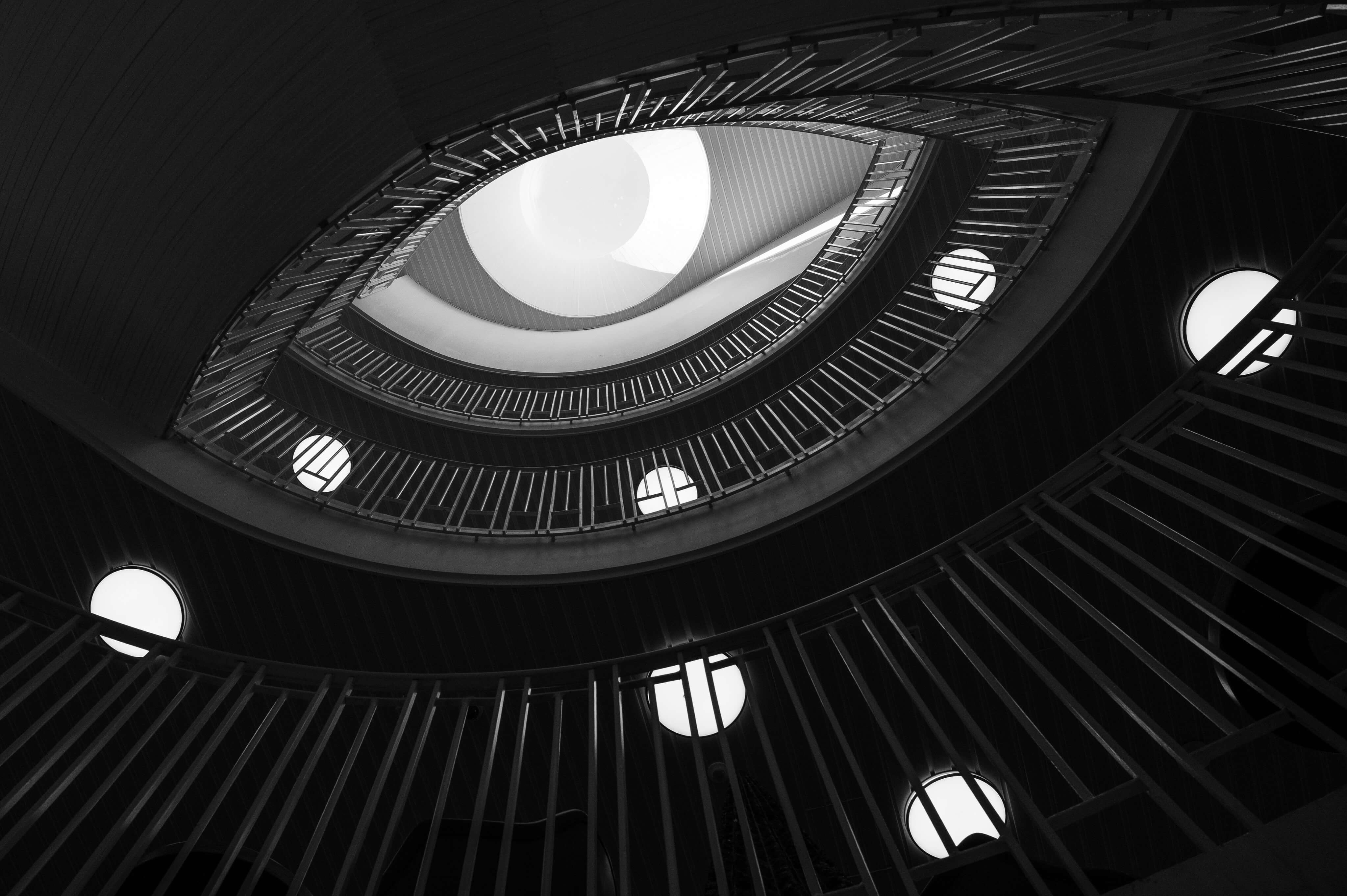 The interior of a building designed to look like an eye when you look up