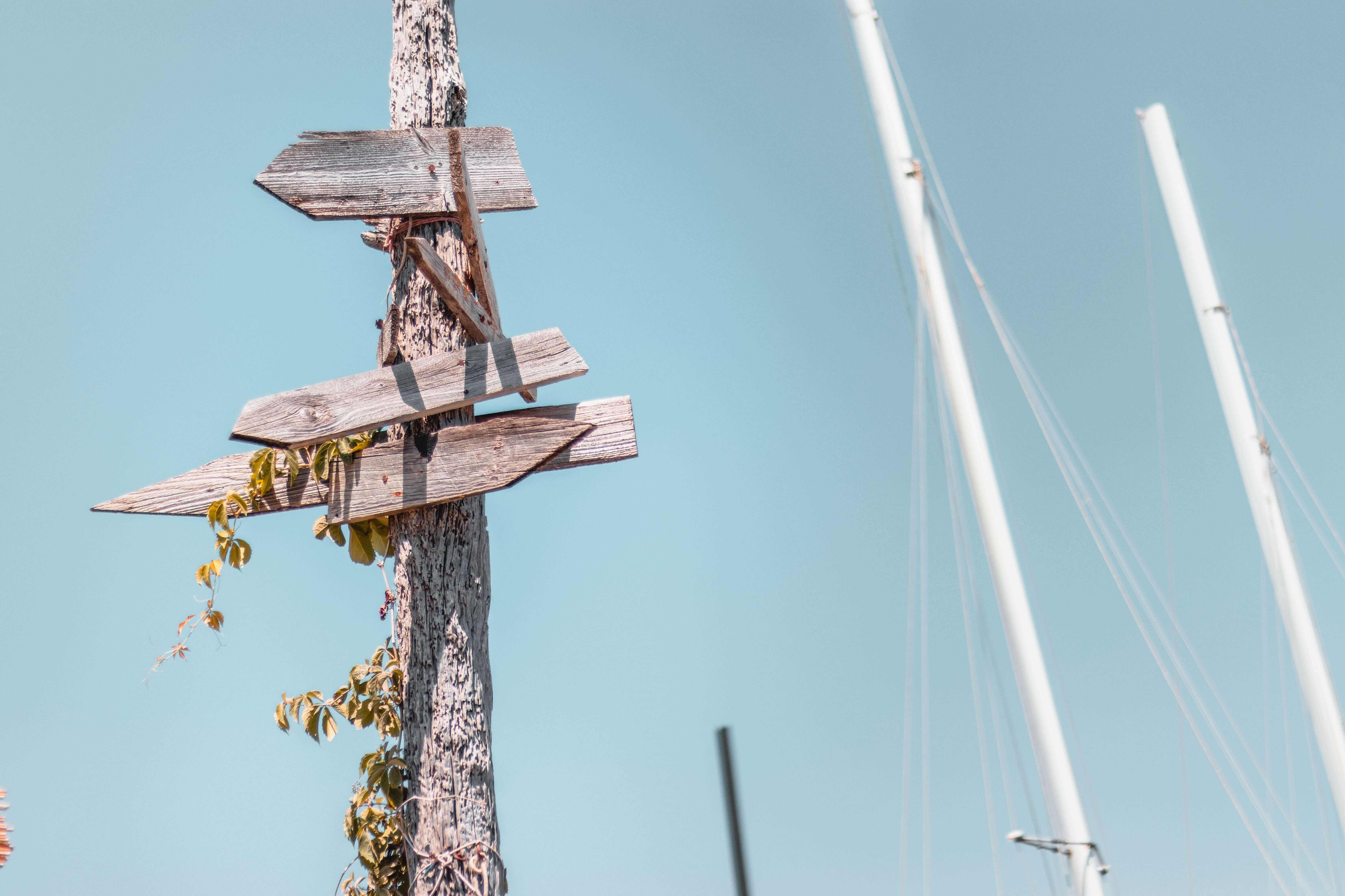 An aging wooden signpost