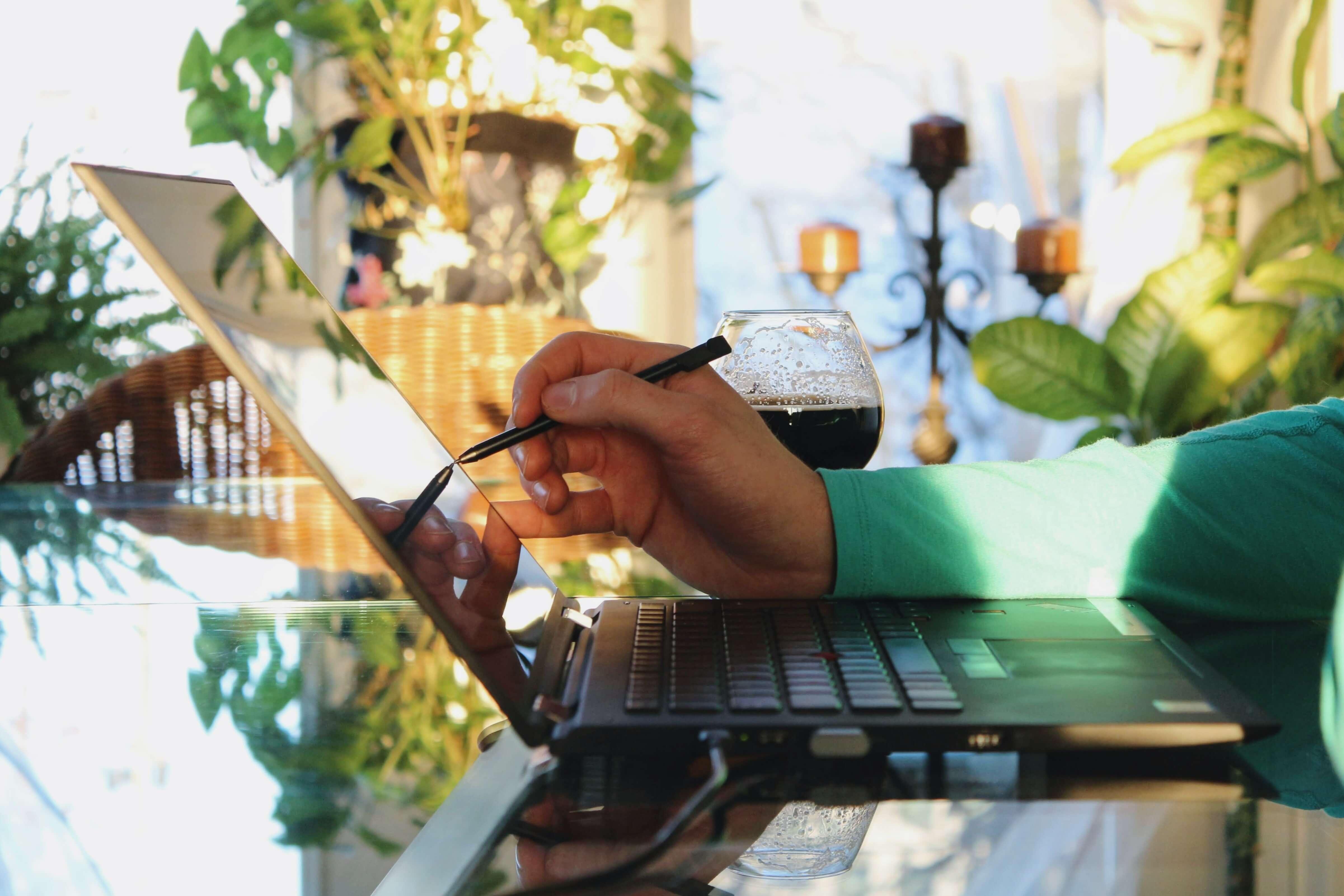 A person using a touch screen computer