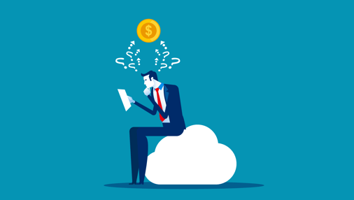 a man sitting on a cloud questioning money