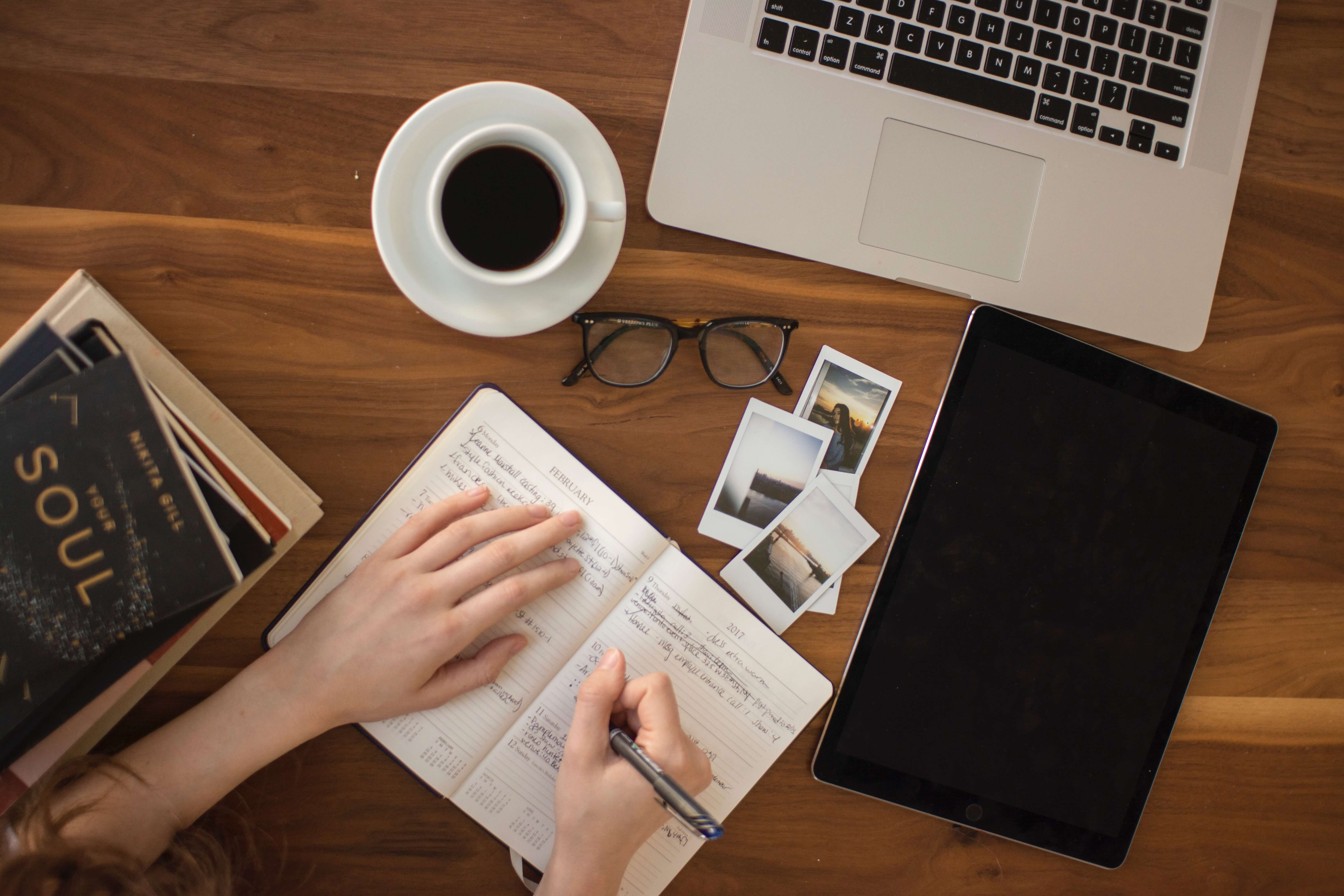 An aerial shot of a person studying