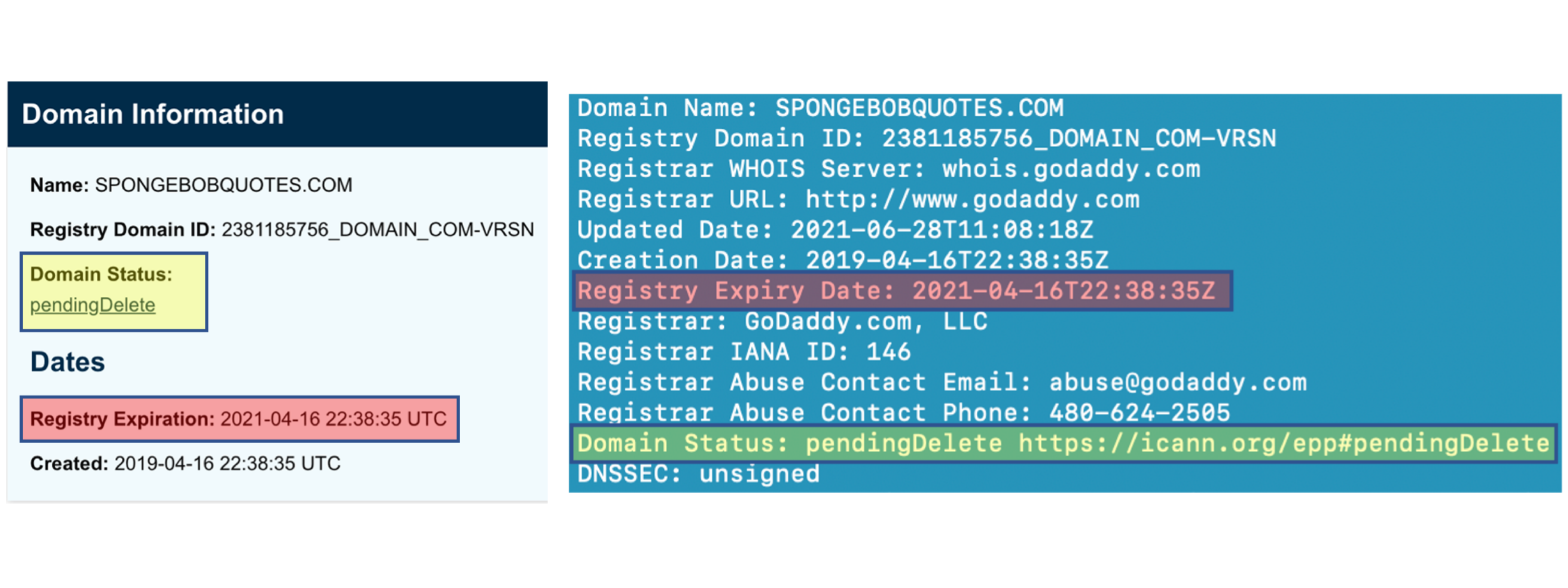 A WHOIS lookup for spongebobquotes.com