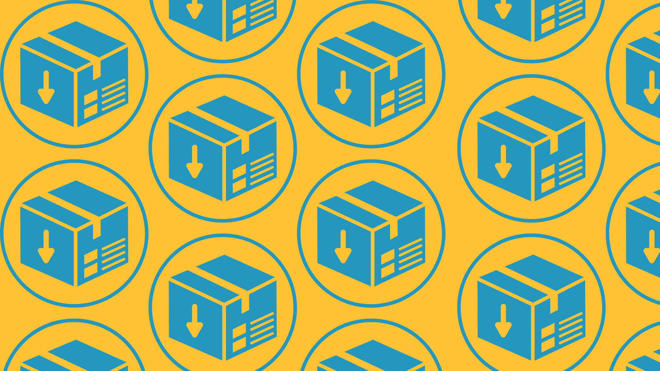 A repeating pattern of shipping box icons in circles